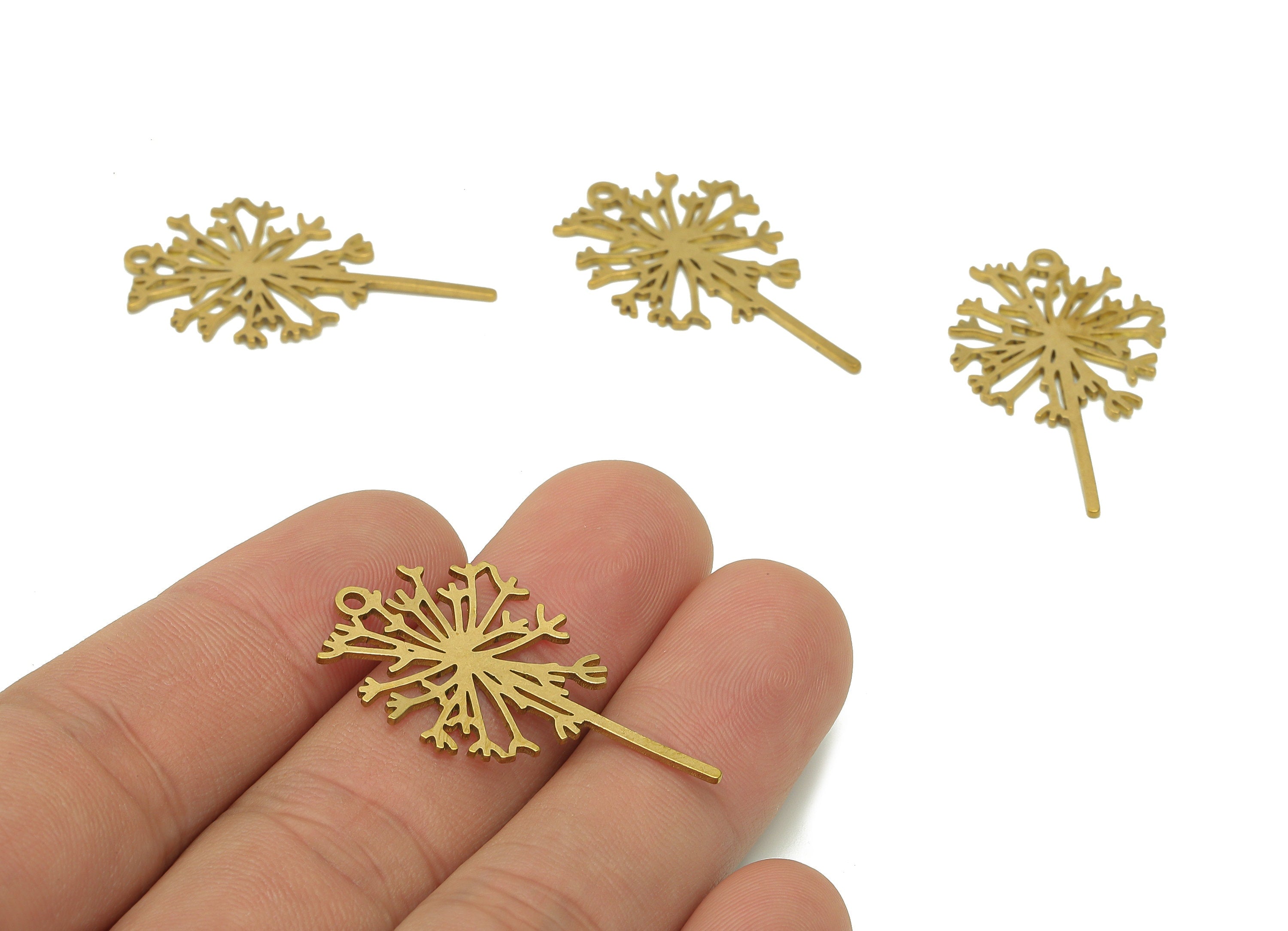 Brass Flower Dandelion Earring Charms - Raw Brass Flower Earring - Pendant With Loop - Botanical Charm For Necklace -35.8x20.2x0.8mm-PPA6360 - DOMEDBAZAAR