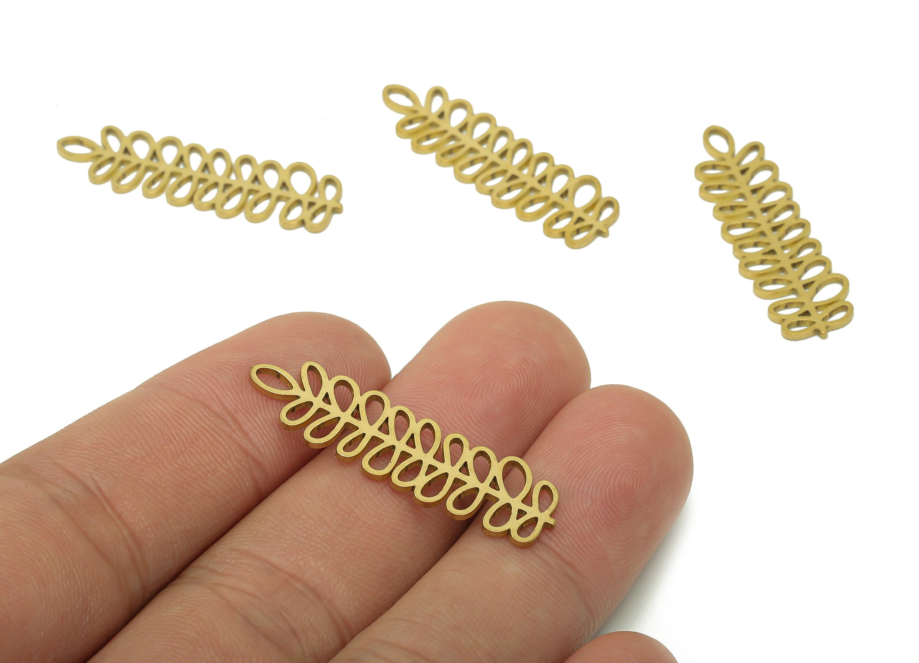 Brass Leaves Earring Charms - Raw Brass Plant Cutout Earring - Botanical Pendant - Leaf Branch Charm - 35x10.3x0.8mm - PPA6361 - DOMEDBAZAAR