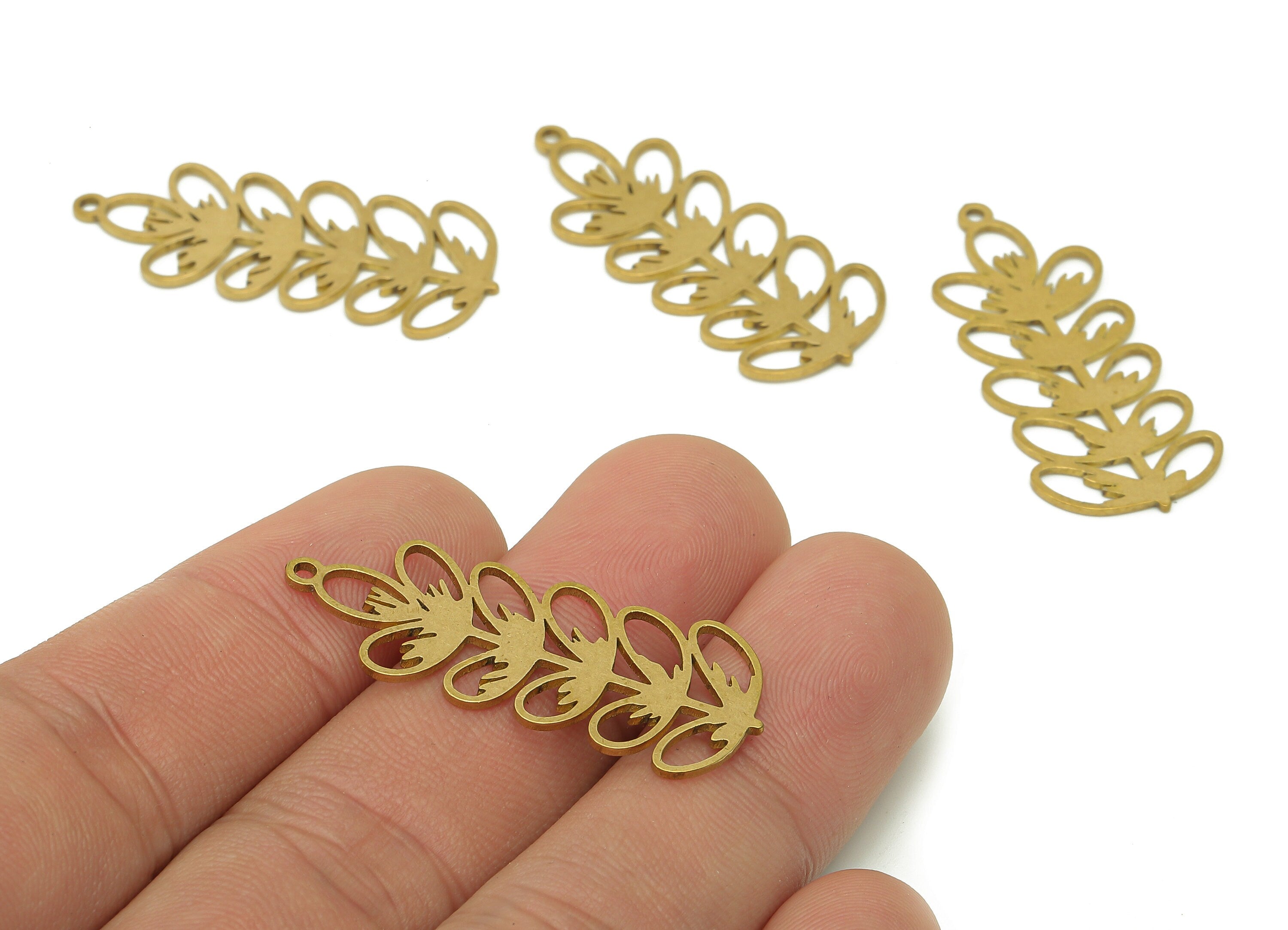 Brass Flower Earring Charms - Raw Brass Leaves Earring - Leaf Pendant With Loop - Botanical Charm For Necklace - 36.8x15.6x0.8mm - PPA6365 - DOMEDBAZAAR