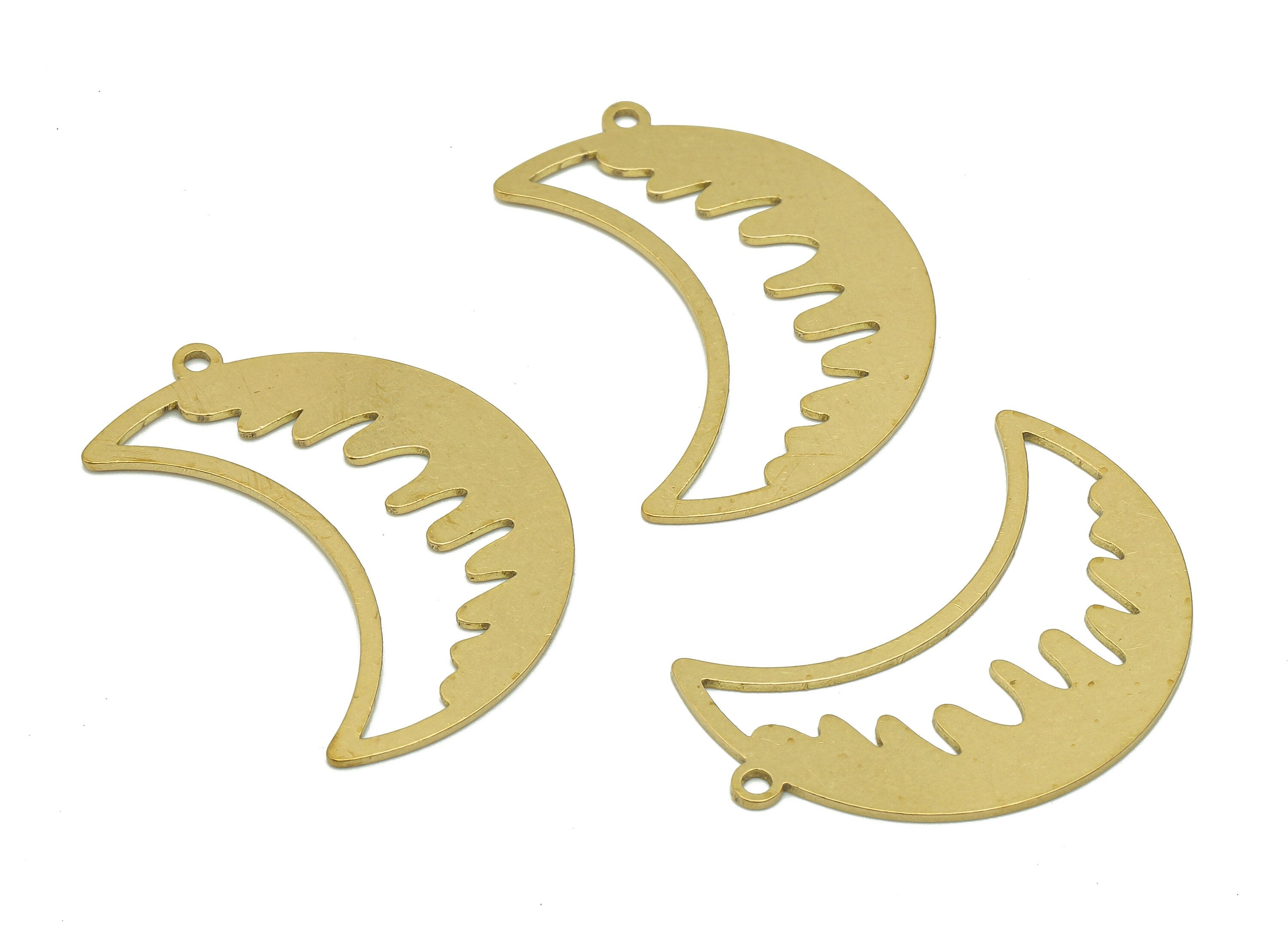 Brass Crescent Pendant - Raw Brass The Moon Earring Charm - Crescent Earring With Loop - Charm For Necklace - 31.2x17.7x0.7mm - PPA6382 - DOMEDBAZAAR