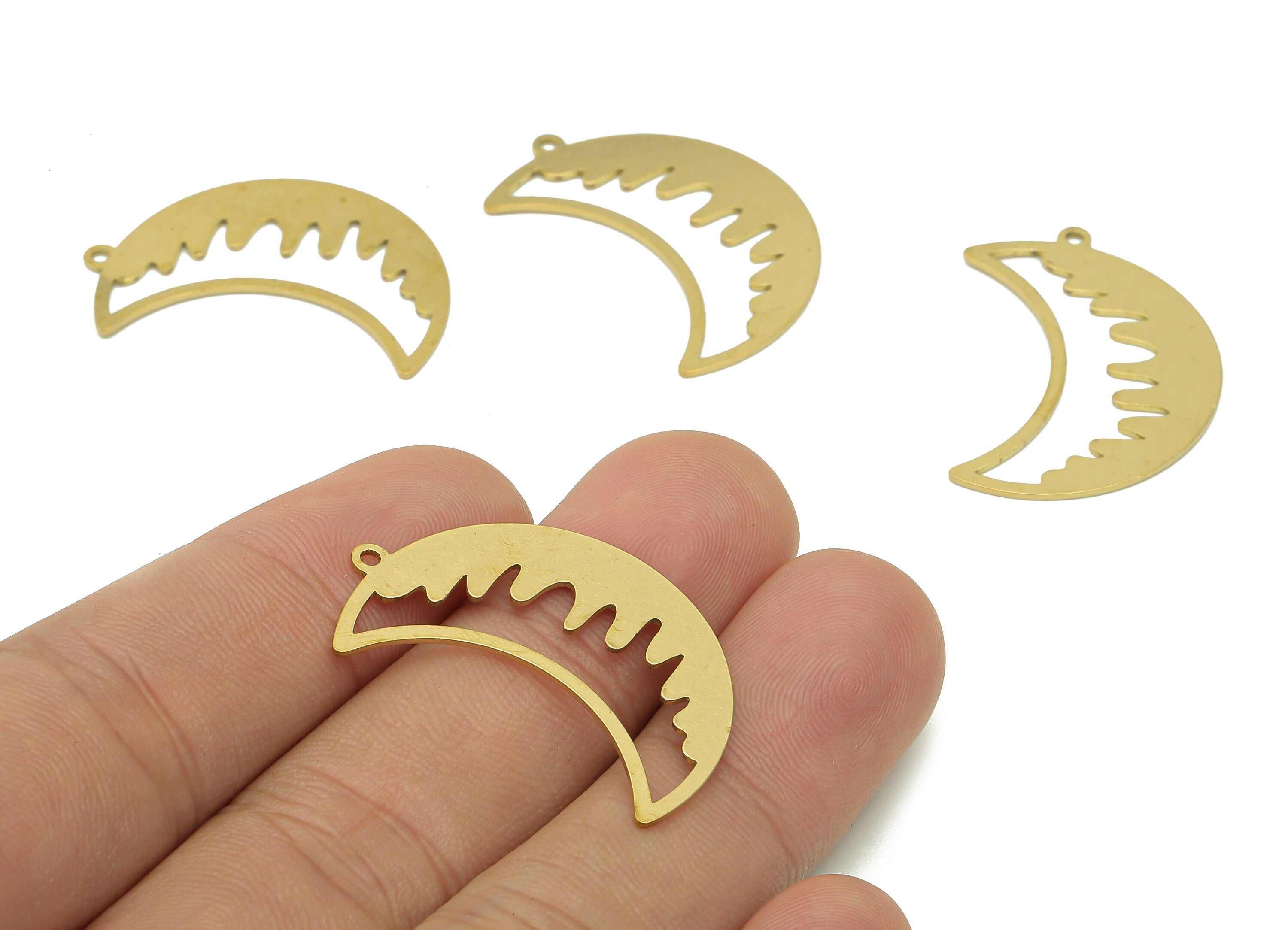 Brass Crescent Pendant - Raw Brass The Moon Earring Charm - Crescent Earring With Loop - Charm For Necklace - 31.2x17.7x0.7mm - PPA6382 - DOMEDBAZAAR