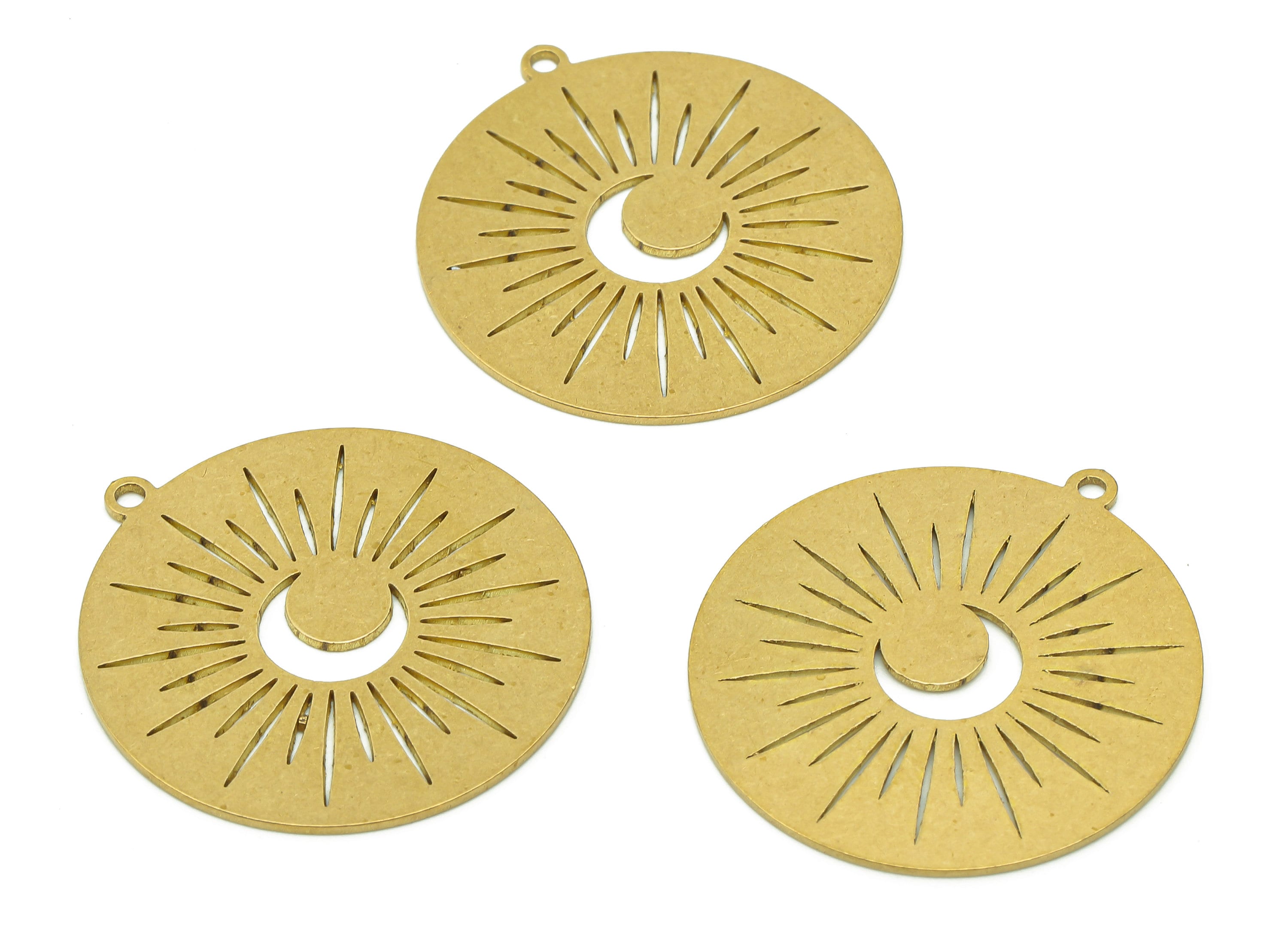 Brass Round Crescent Earring Charms - Raw Brass Circle Moon Earring - Sun Pendant With Loop - Shine Charm - 30x27.6x0.7mm - PPA6392 - DOMEDBAZAAR
