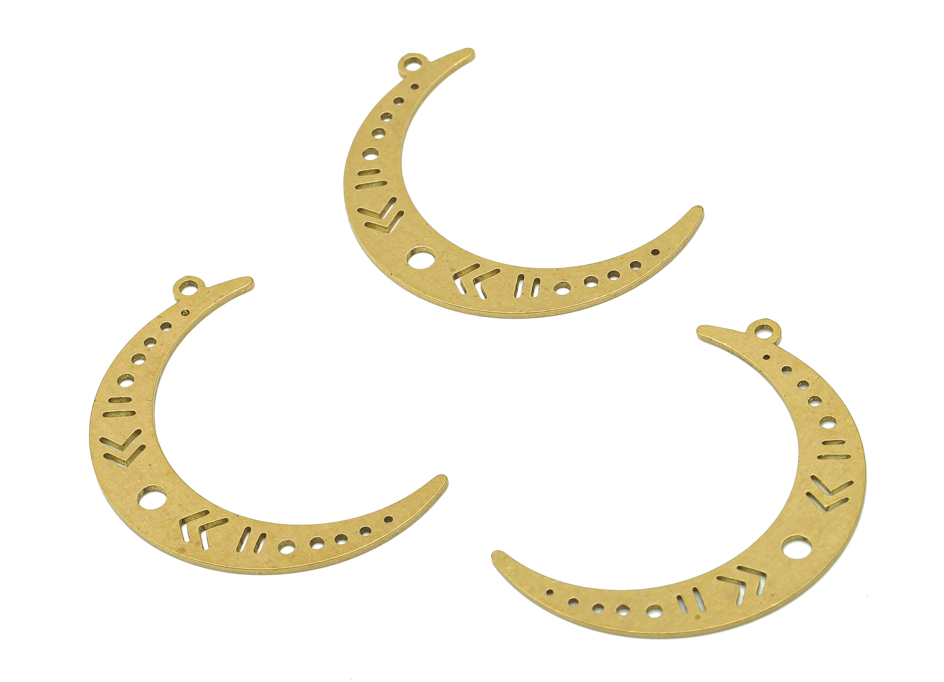 Brass Crescent Earring Charm - Raw Brass The Moon Pendant - Hollow Earring With Loop - Charm For Necklace - 35.1x6.3x0.7mm - PPA6406 - DOMEDBAZAAR