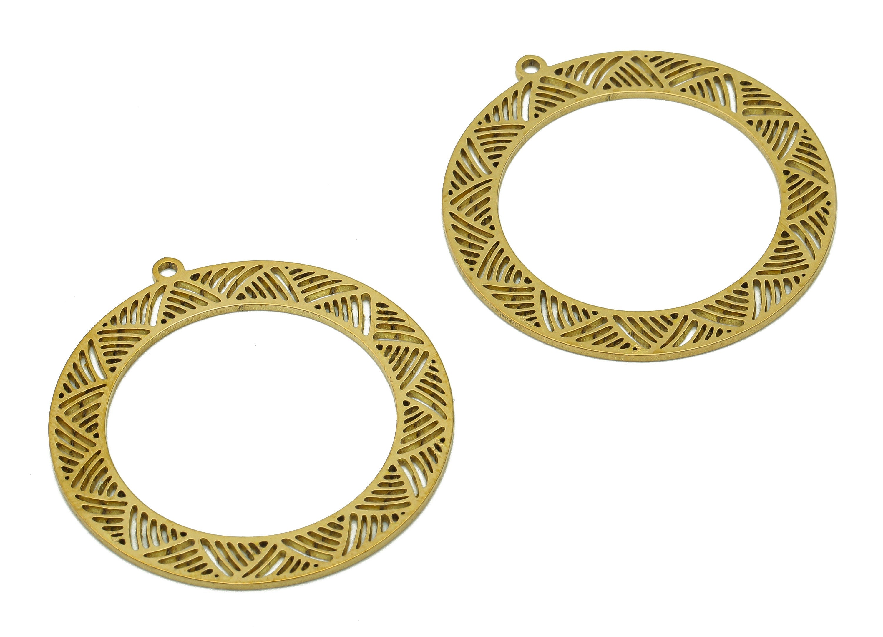Brass Round Earring Charms - Raw Brass Circle Hoop Earring - Pendant With Loop - Hollow Charm For Necklace - 36.9x34.6x0.9mm - PPA6467 - DOMEDBAZAAR