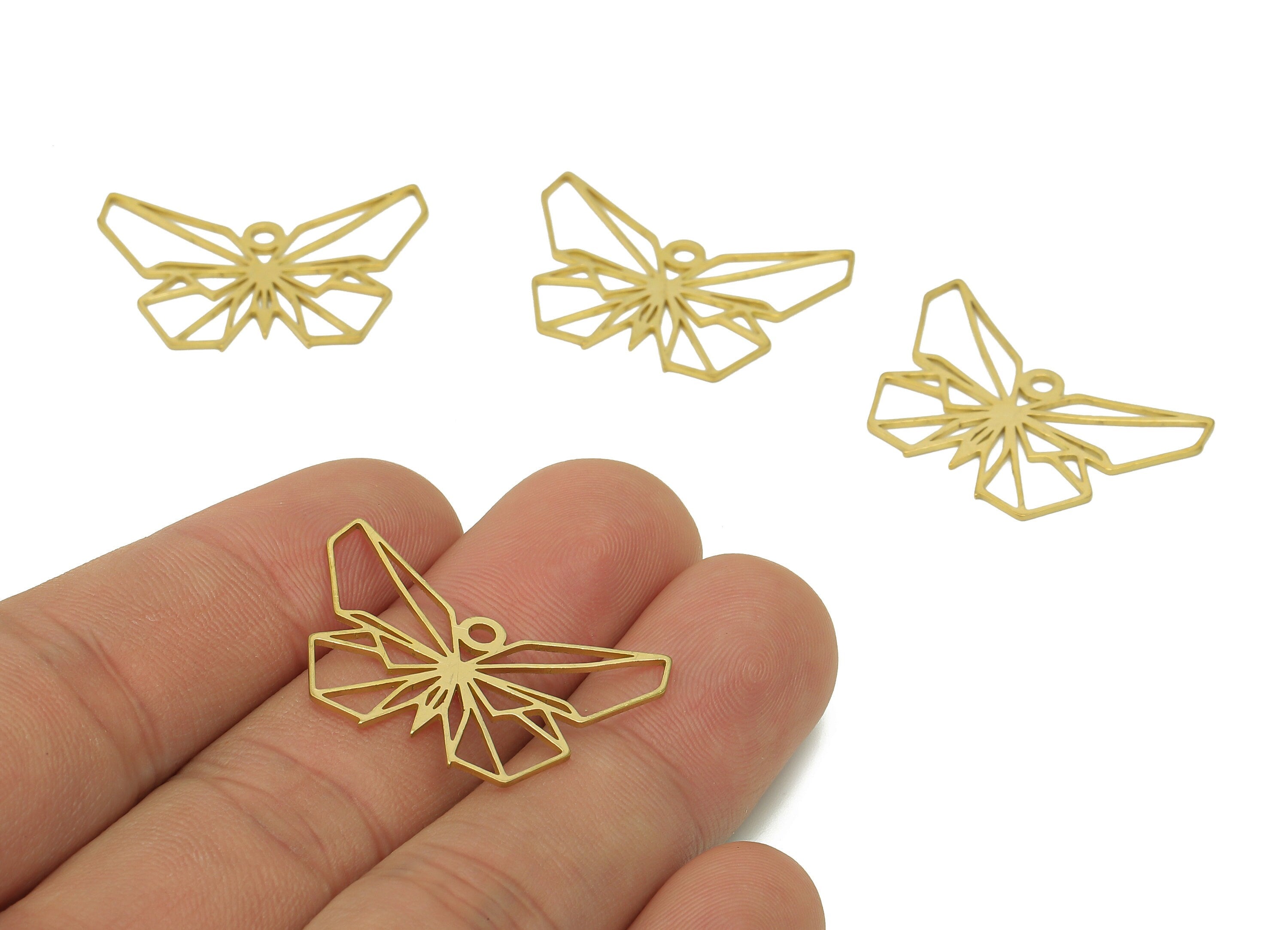 Brass Butterfly Earring Charms - Raw Brass Butterfly Earring - Geometry Pendant With Loop - Charm For Necklace - 29.6x20.6x0.8mm - PPA6481 - DOMEDBAZAAR