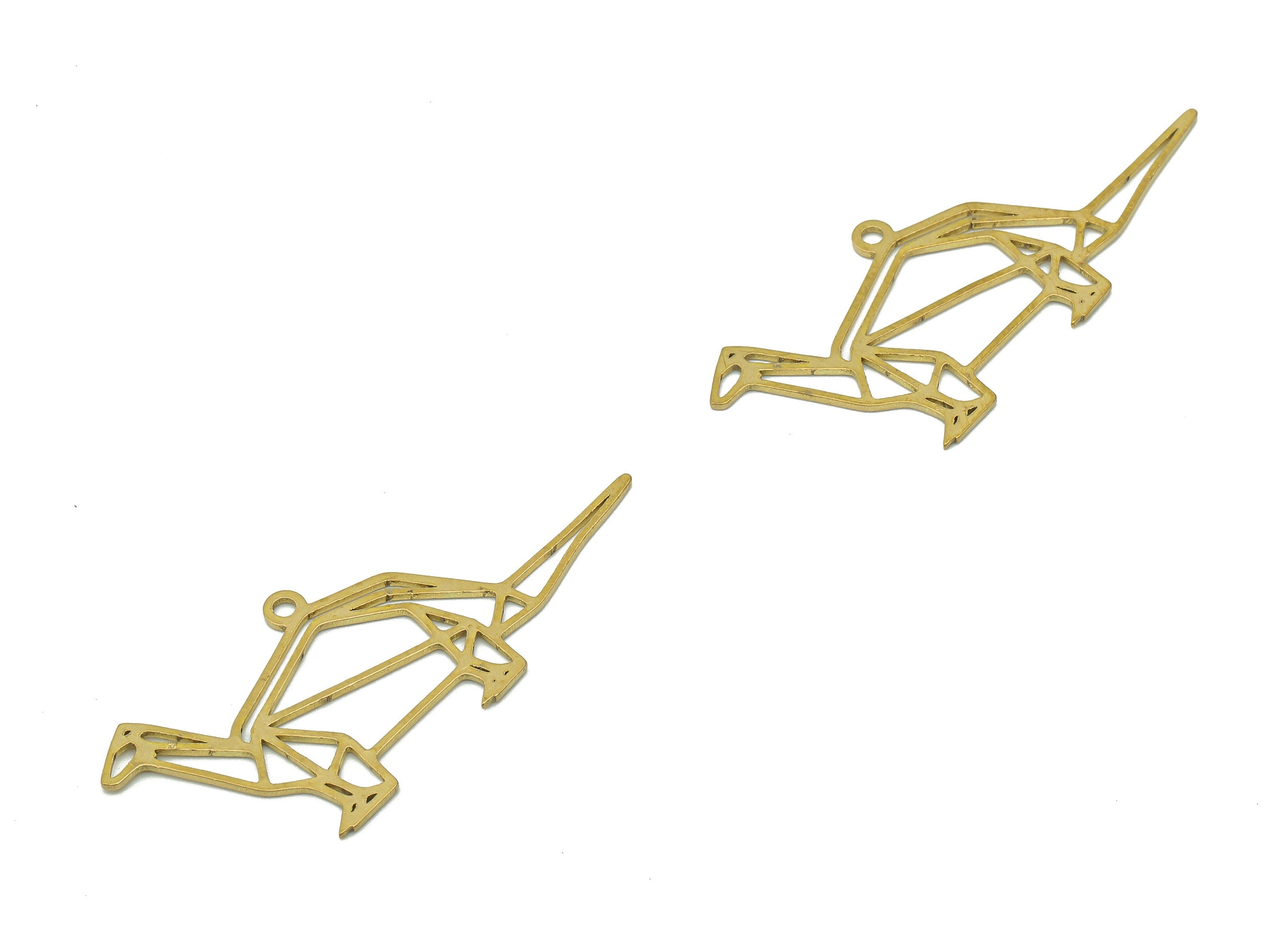 Brass Dinosaur Earring Charm - Raw Brass Geometry Earring - Hollow Pendant With Loop - Animal Charm For Necklace - 40.8x17.2x0.6mm -PPA6496 - DOMEDBAZAAR