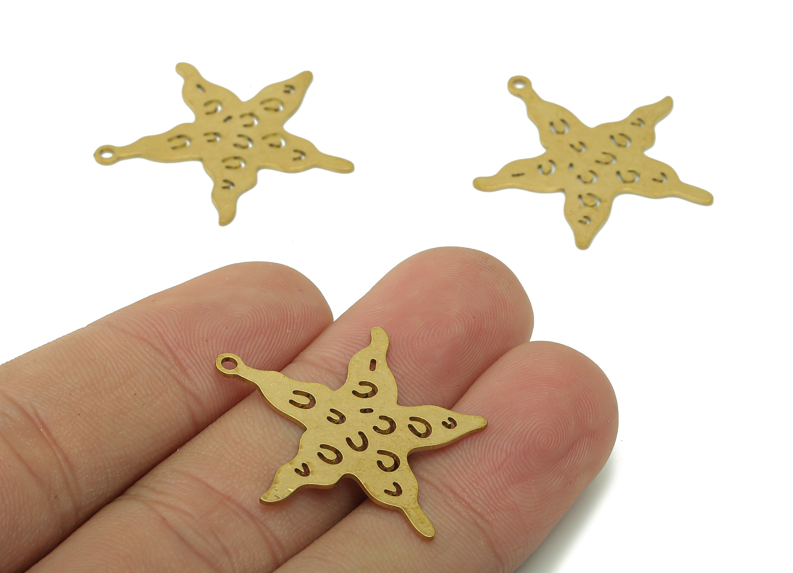 Brass Five-pointed Star Earring Charm - Raw Brass Cutout Earring - Star Pendant With Loop - For Necklace - 28.7x26.5x0.6mm - PPA6062 - DOMEDBAZAAR