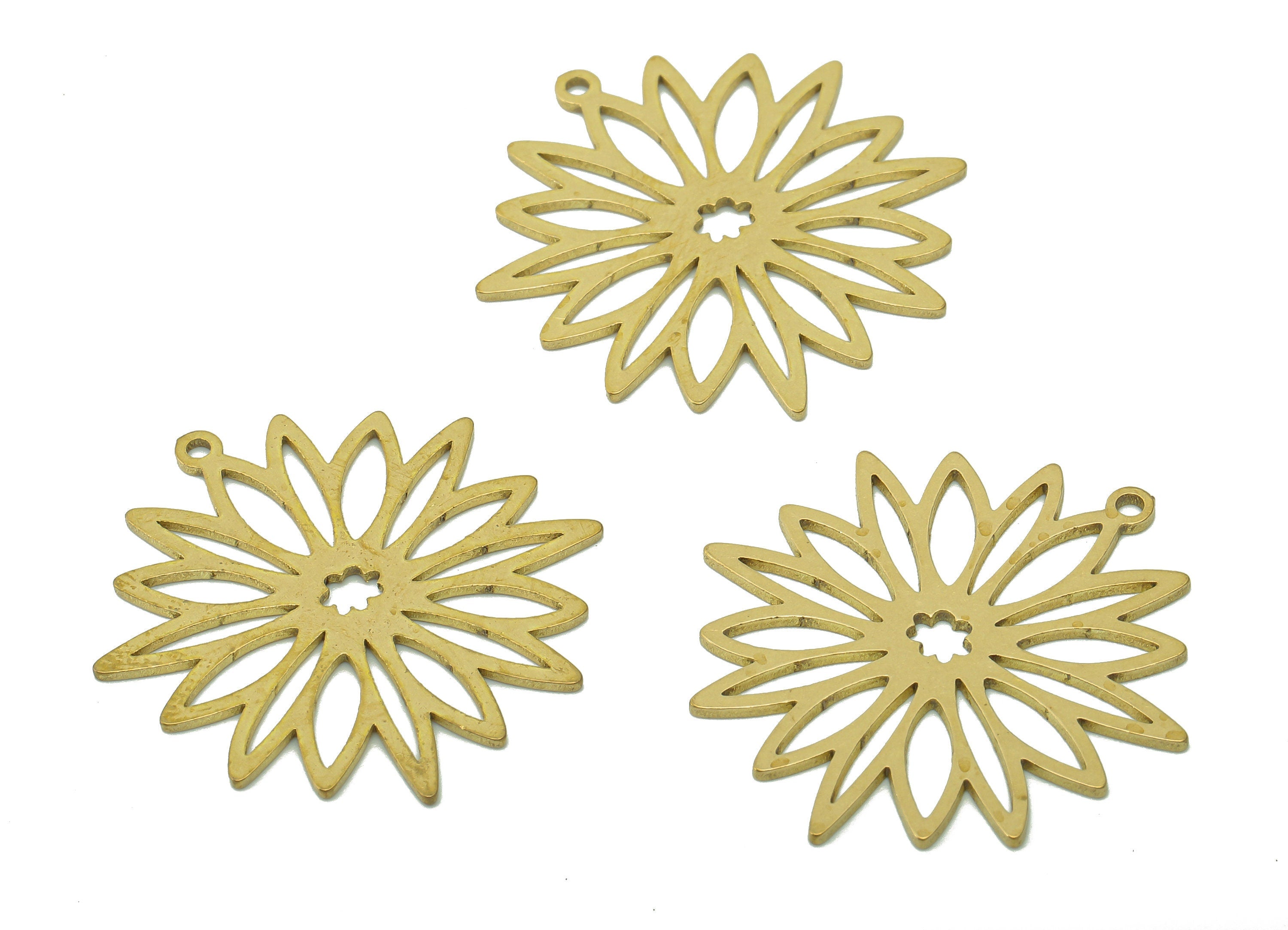 Brass Flower Earring Charms - Raw Brass Flower Earring - Flower Pendant With Loop - Botanical Charm For Necklace - 29.8x27.2x0.9mm - PPA6131 - DOMEDBAZAAR