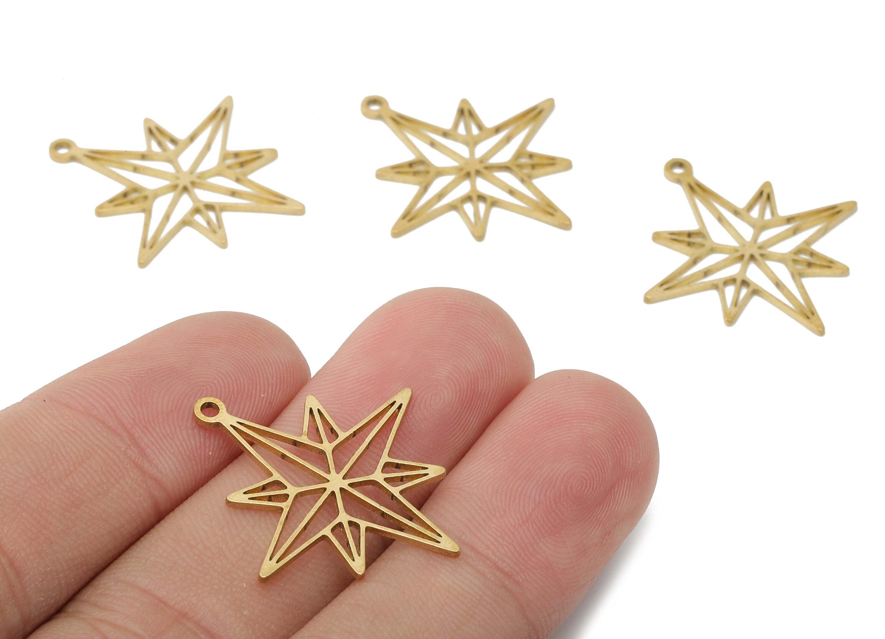 Brass North Star Earring Charm - Raw Brass Star Cutout Earring - Star Pendant With Loop - For Necklace - 27.9x25.5x0.8mm - PPA6197 - DOMEDBAZAAR