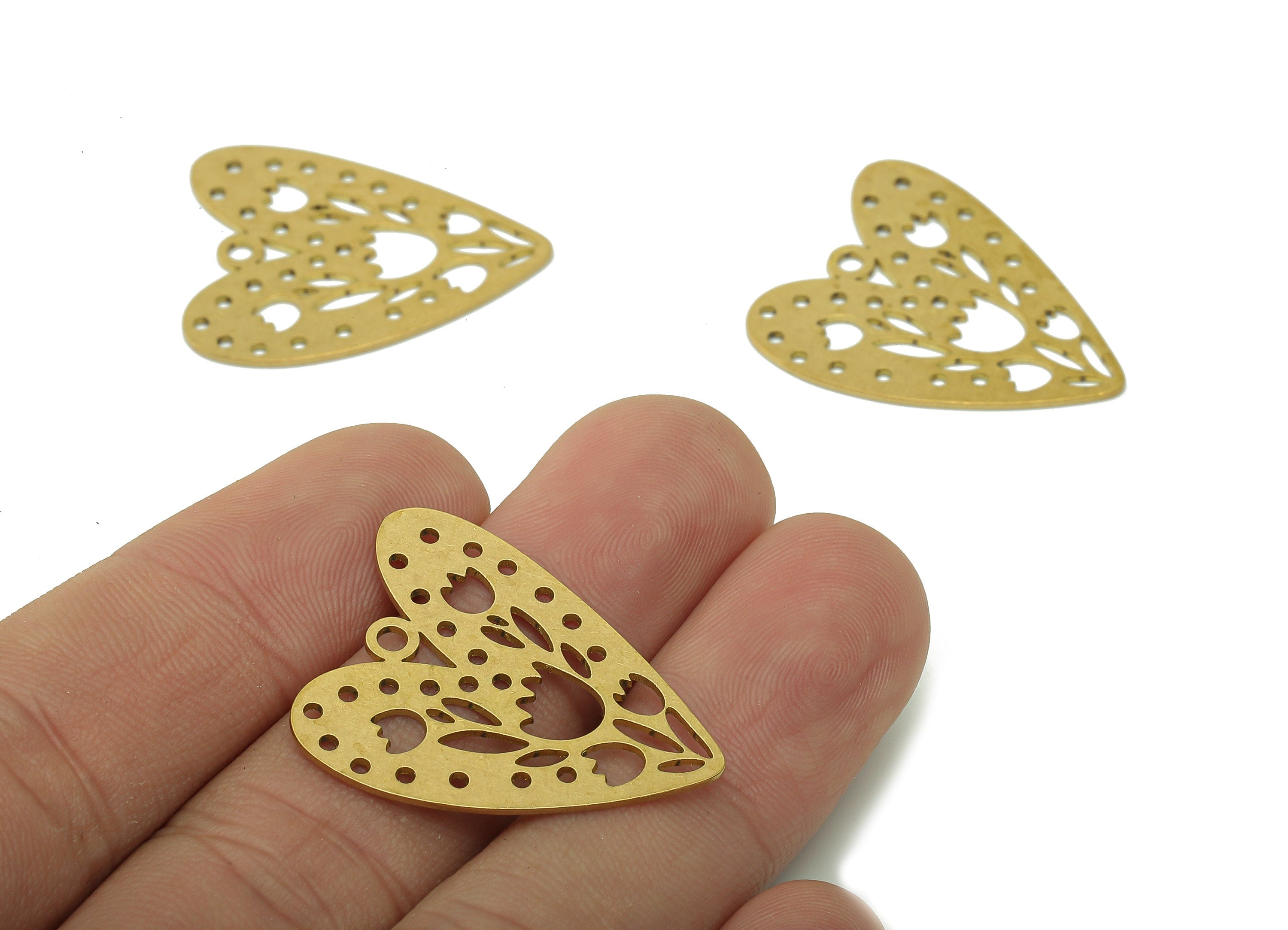 Brass Heart Flower Earring Charm - Raw Brass Round Cutout Earring - Tulip Pendant With Loop - Heart Charm - 29.9x23.9x0.7mm - PPA6262 - DOMEDBAZAAR