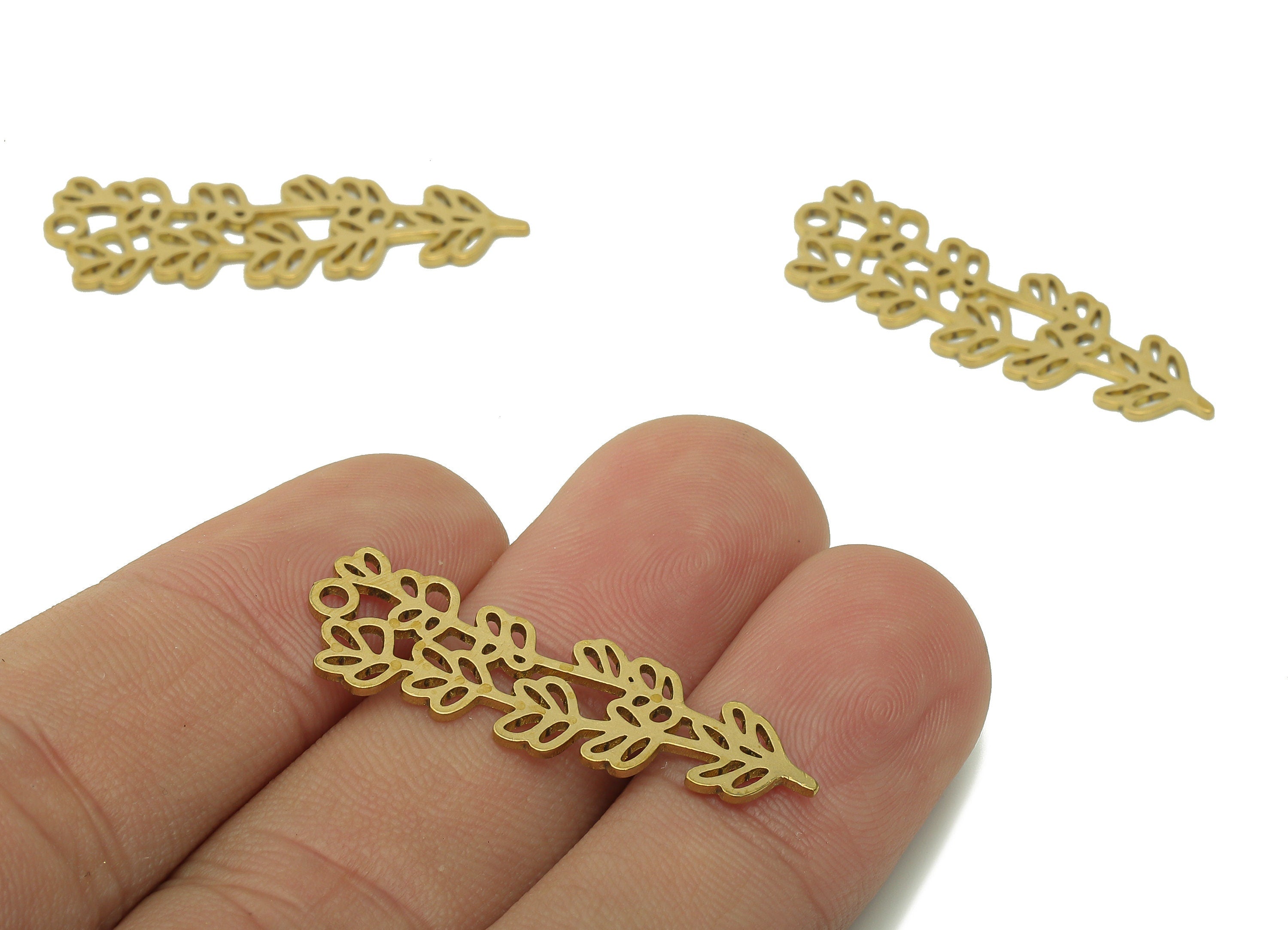 Brass Leaves Earring Charms - Raw Brass Plant Cutout Earring - Botanical Pendant With Loop - Leaf Branch Charm - 33.9x10.9x0.8mm - PPA6328 - DOMEDBAZAAR