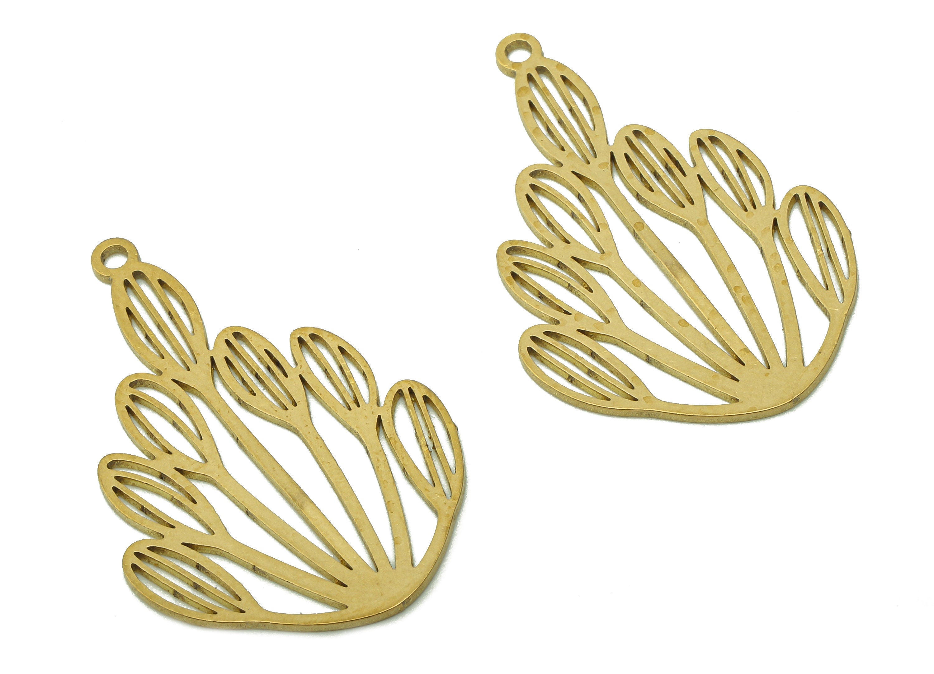 Brass Leaves Earring Charms - Raw Brass Flower Cutout Earring - Botanical Pendant With Loop - Leaf For Necklace - 35.7x23.4x0.8mm - PPA6333 - DOMEDBAZAAR