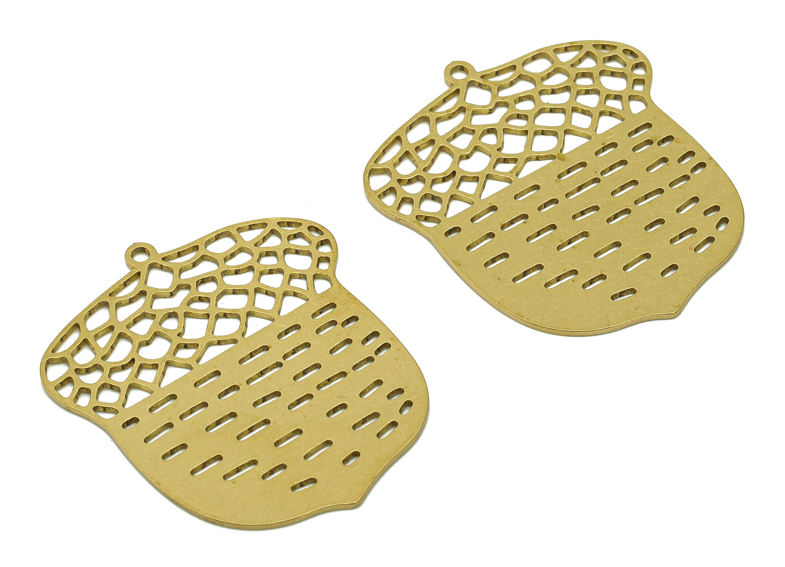 Brass Acorn Earring Charm - Raw Brass Mast Earring - Nutgall Hollow Pendant With Loop - Charm For Necklace - 35x29.3x0.6mm - PPA6499 - DOMEDBAZAAR