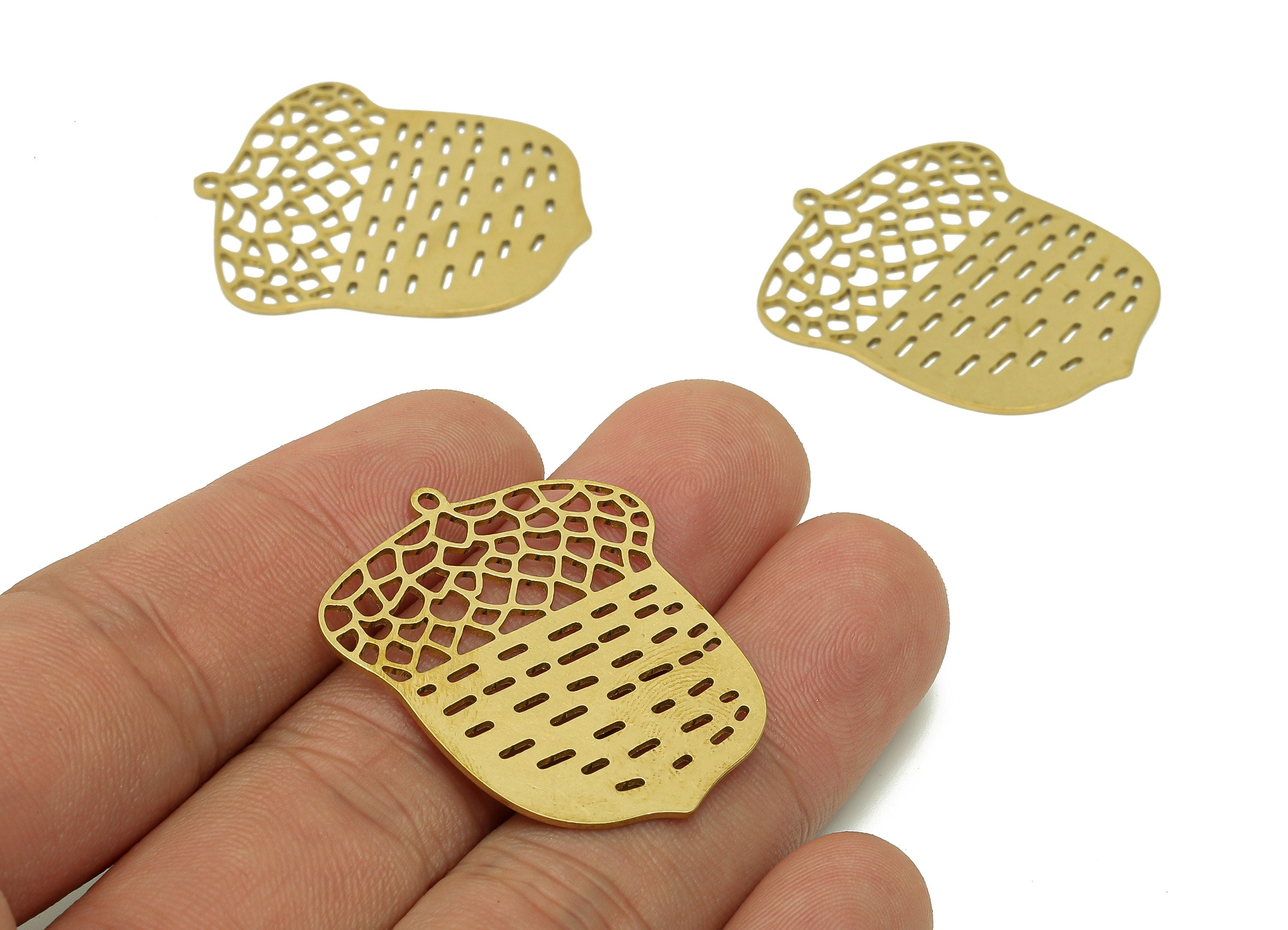 Brass Acorn Earring Charm - Raw Brass Mast Earring - Nutgall Hollow Pendant With Loop - Charm For Necklace - 35x29.3x0.6mm - PPA6499 - DOMEDBAZAAR