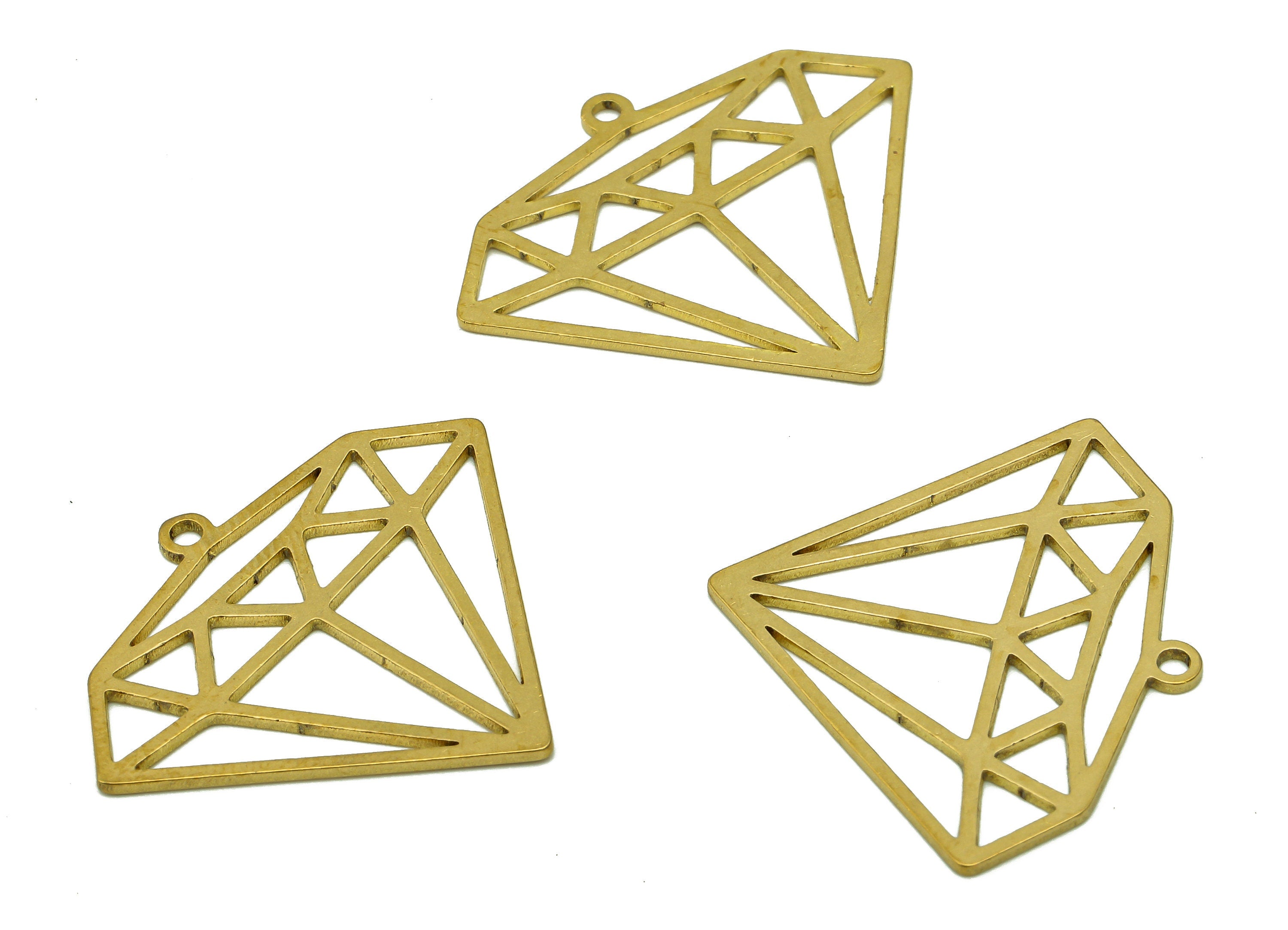 Brass Diamond Earring Charm - Raw Brass Geometry Cutout Earring - Hollow Pendant With Loop - Charm For Necklace - 29.8x25.3x0.7mm - PPA6511 - DOMEDBAZAAR