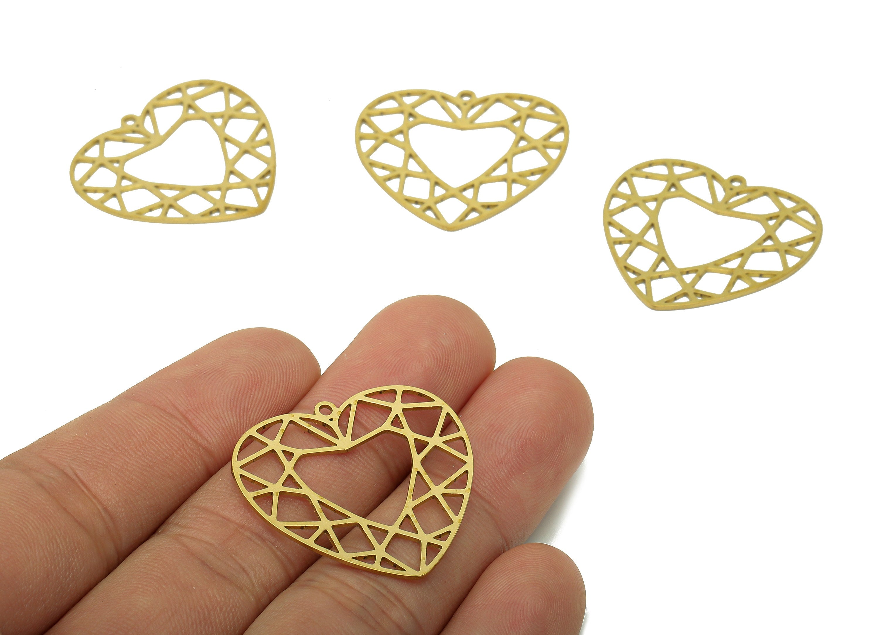 Brass Heart Earring Charms - Raw Brass Heart Earrings - Heart Hollow Pendant With Loop - Heart Charm For Necklace - 30x28.4x0.6mm - PPA6517 - DOMEDBAZAAR