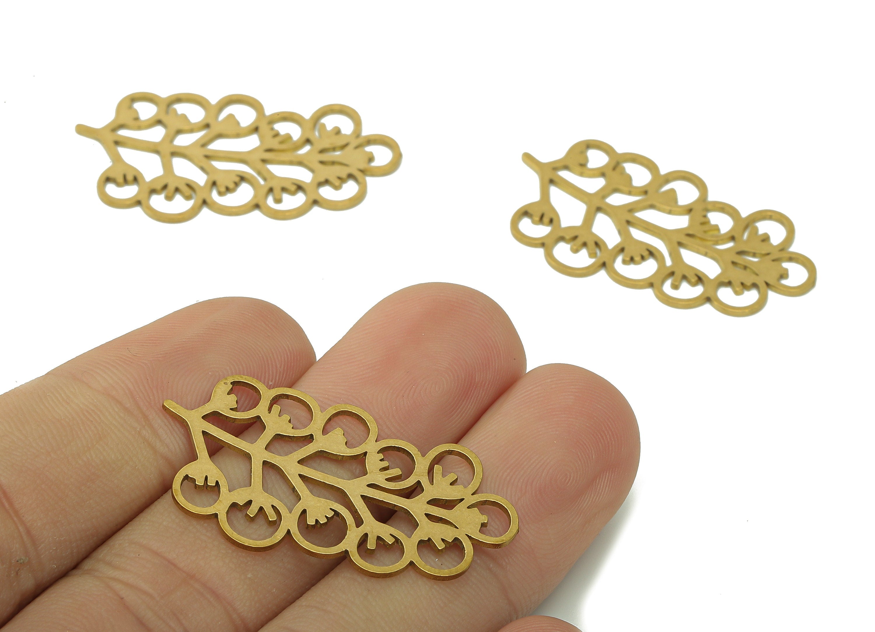 Brass Leaves Earring Charms - Raw Brass Flower Earring - Botanical Pendant With Loop - Leaf Branch Grape Charm - 36.2x19.8x0.7mm - PPA6336 - DOMEDBAZAAR