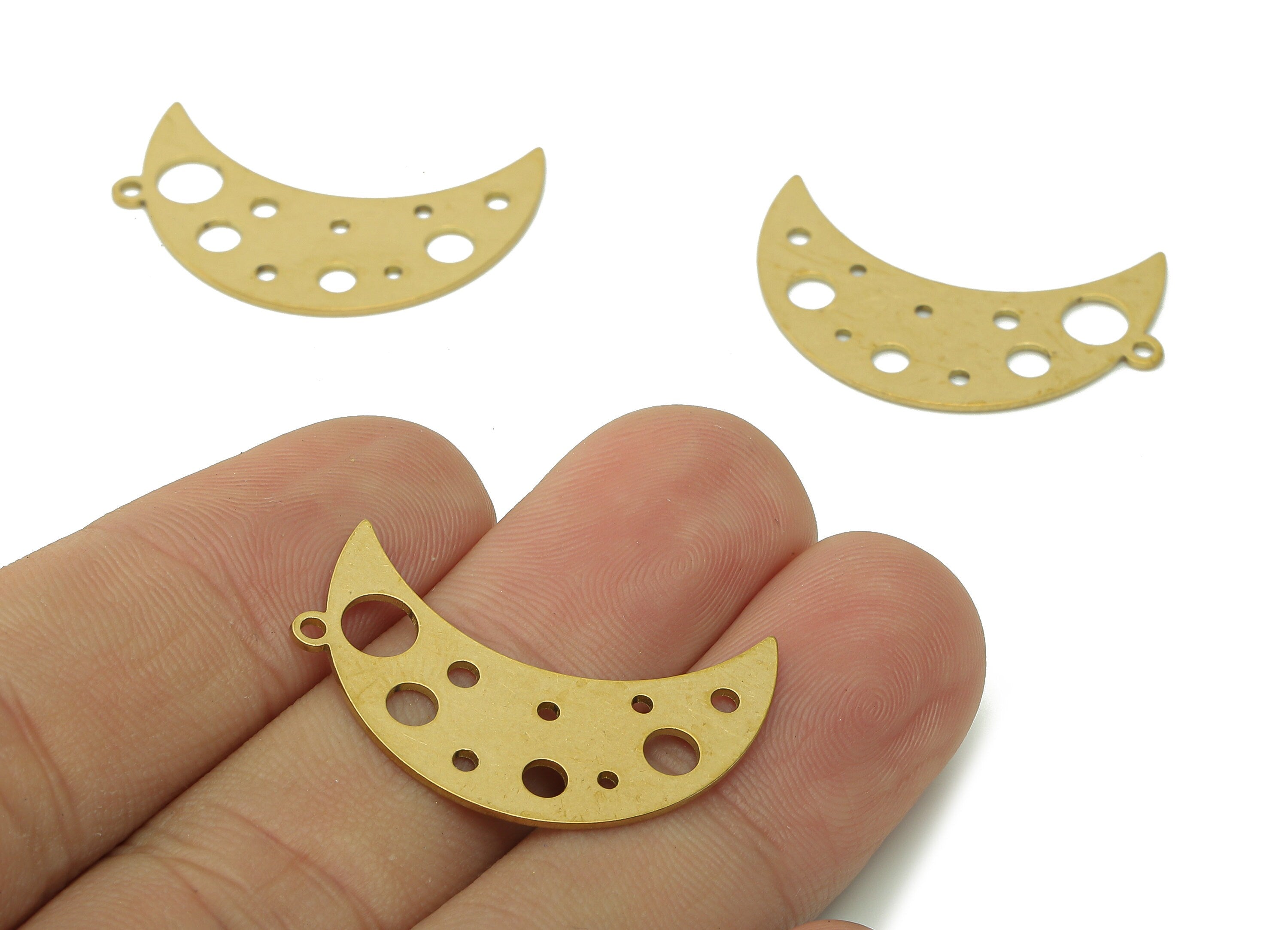 Brass Crescent Earring Charms - Raw Brass Round Cutout Earring - Moon Pendant With Loop - Moon Charm For Necklace - 29x15.5x0.7mm - PPA6374 - DOMEDBAZAAR