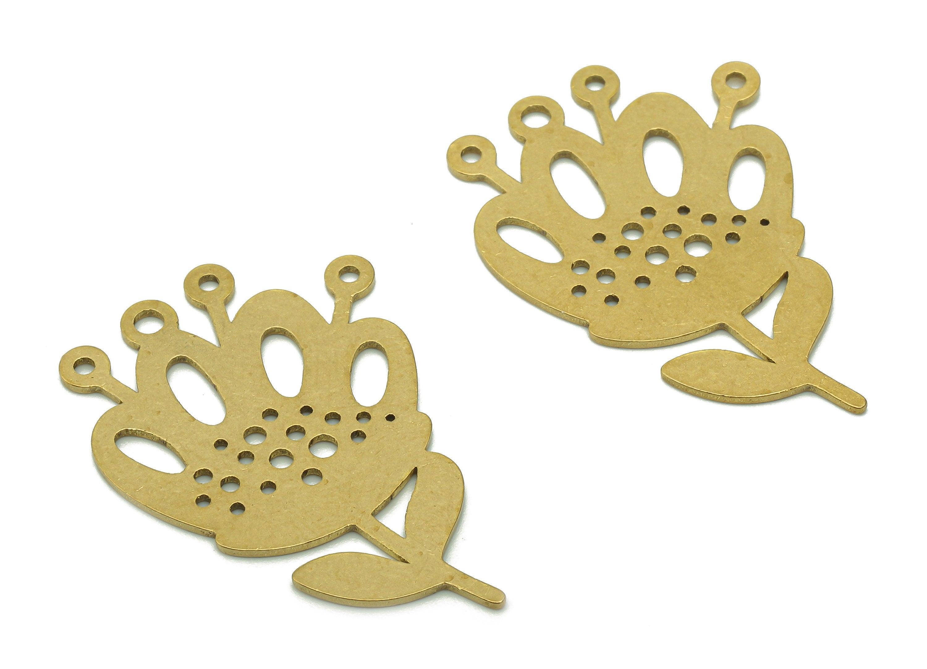 Brass Flower Earring Charms - Raw Brass Hollow Earring - Flower Pendant With Loop - Botanical Charm For Necklace - 34.1x21.9x0.8mm - PPA6835 - DOMEDBAZAAR