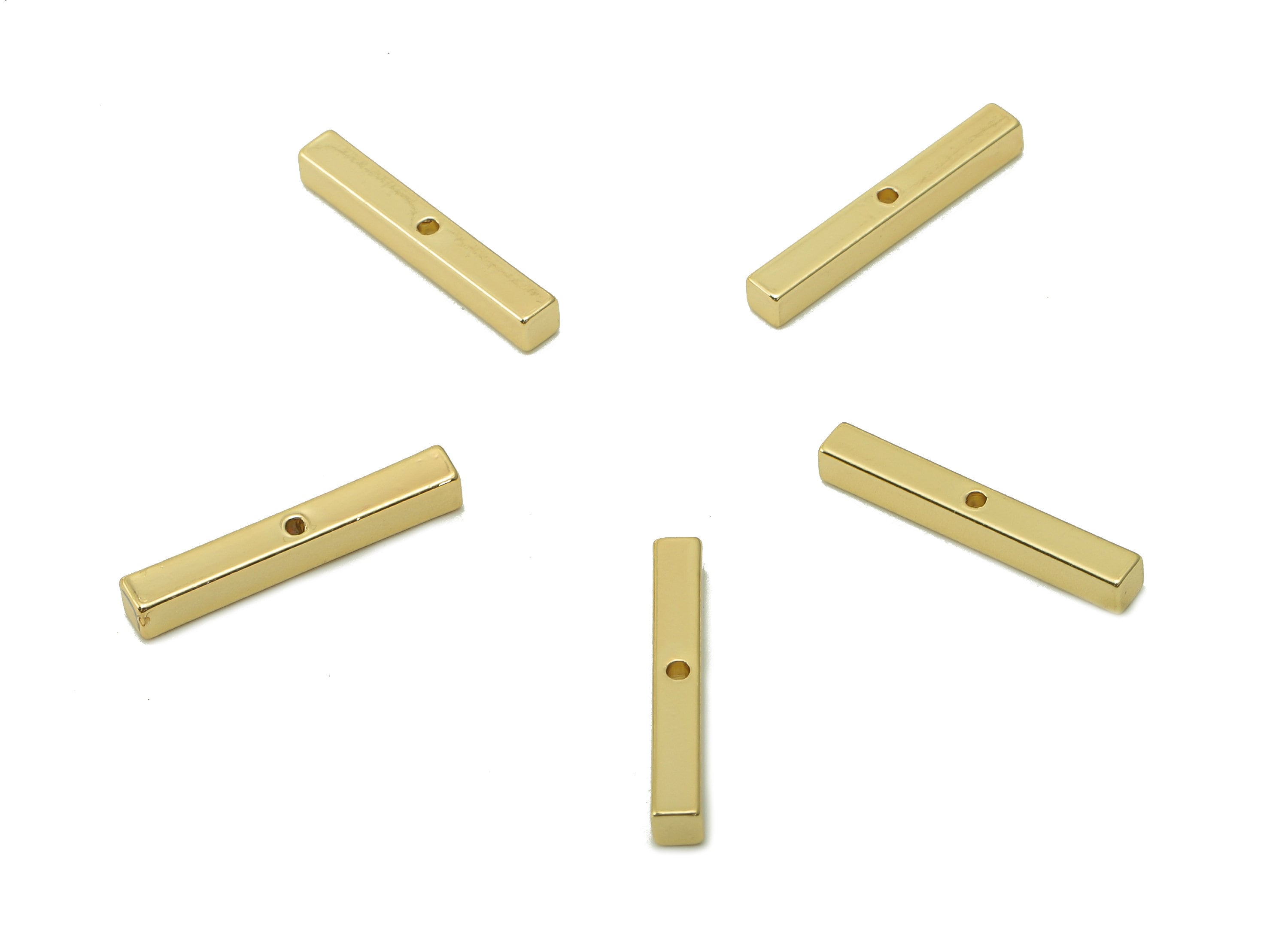 Brass Mini Bar Earring Charm - Gold Cuboid Bar Earring Charm - Rectangle Earring Charm - 18K Real Gold Plated Brass -19.1x2.7x2.7mm-RGP3958C - DOMEDBAZAAR