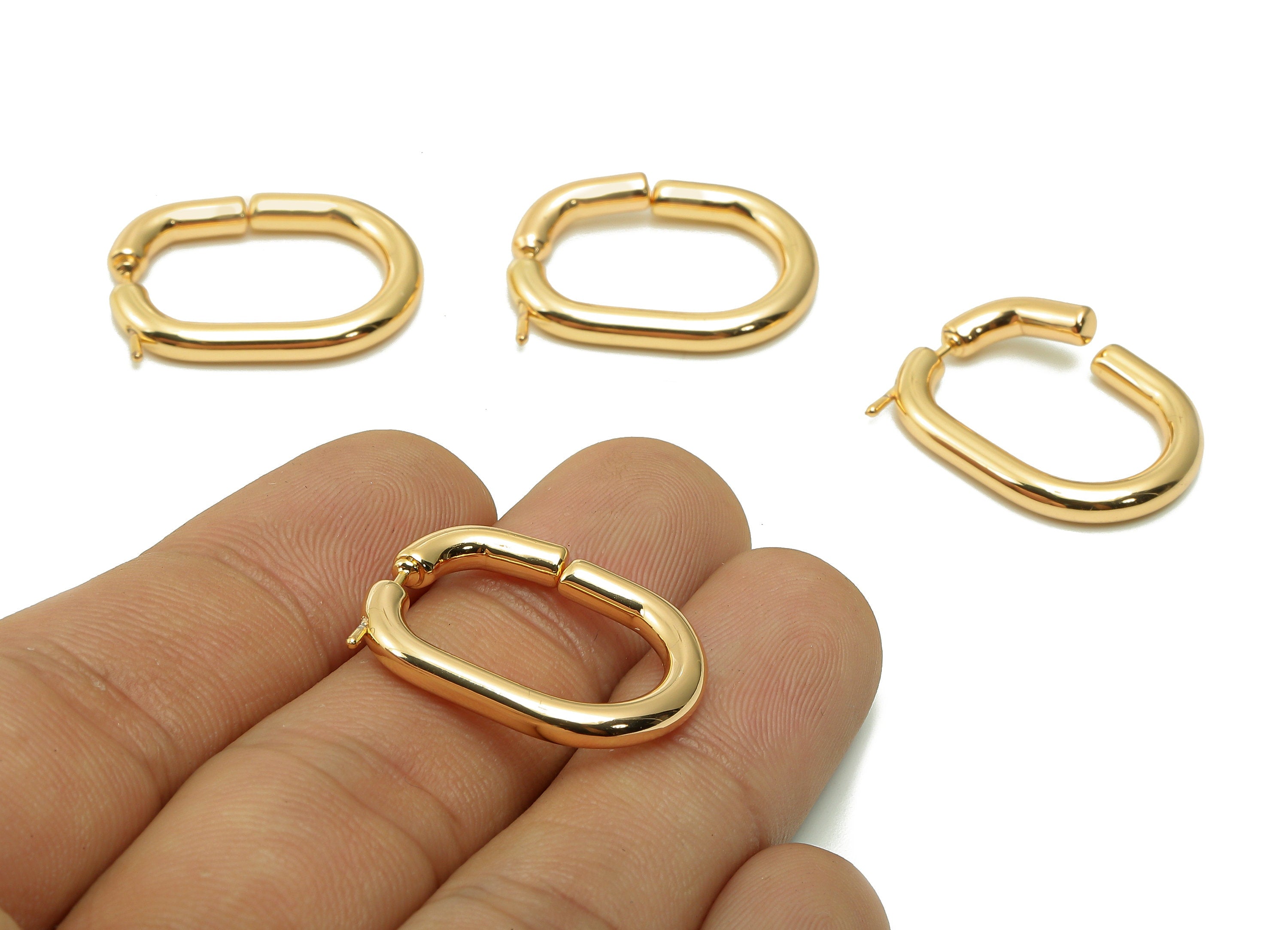 Brass Rectangle Earring Post - Gold Thick Hoop Earring Stud - Stainless Steel Stud - 18K Real Gold Plating - 23.9x17.7x3mm - RGP5349 - DOMEDBAZAAR