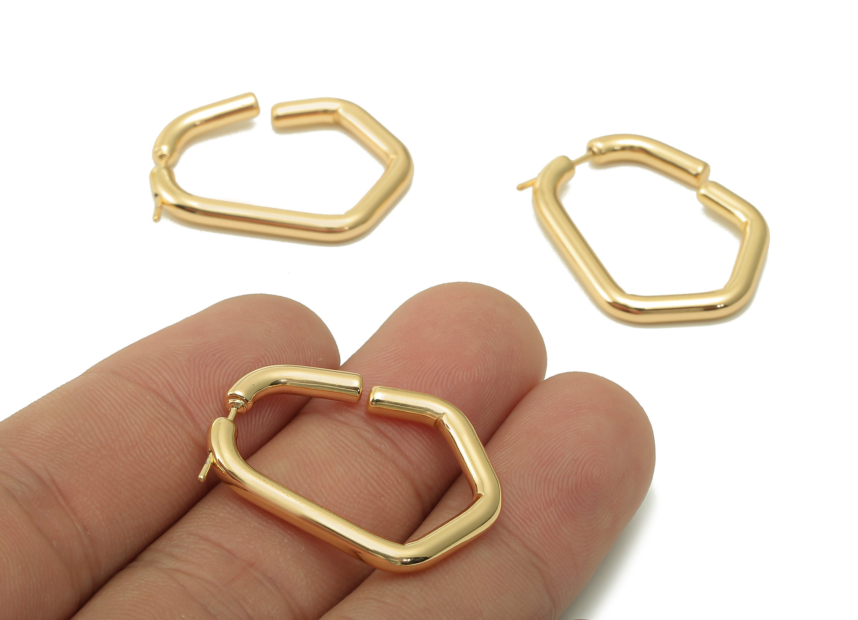 Brass Pentagon Earring Post - Gold Pentagon Diamond Earring Hoop - Stainless Steel Stud - 18K Real Gold Plating - 29.6x22.4x2.9mm - RGP5352 - DOMEDBAZAAR