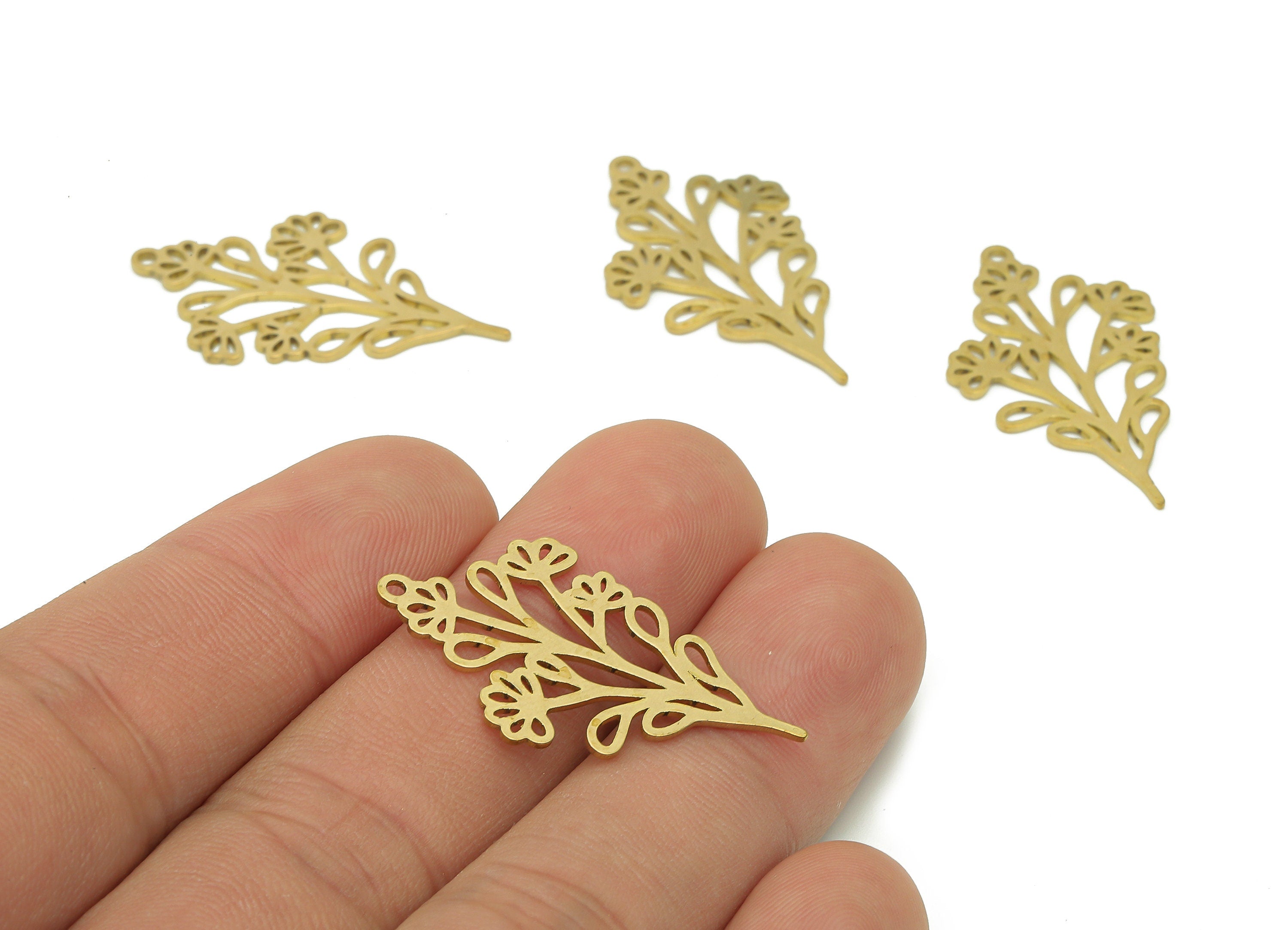 Brass Flower Earring Charms - Raw Brass Leaves Earring - Leaf Pendant With Loop - Botanical Charm For Necklace - 32.8x19.5x0.8mm - PPA6588 - DOMEDBAZAAR