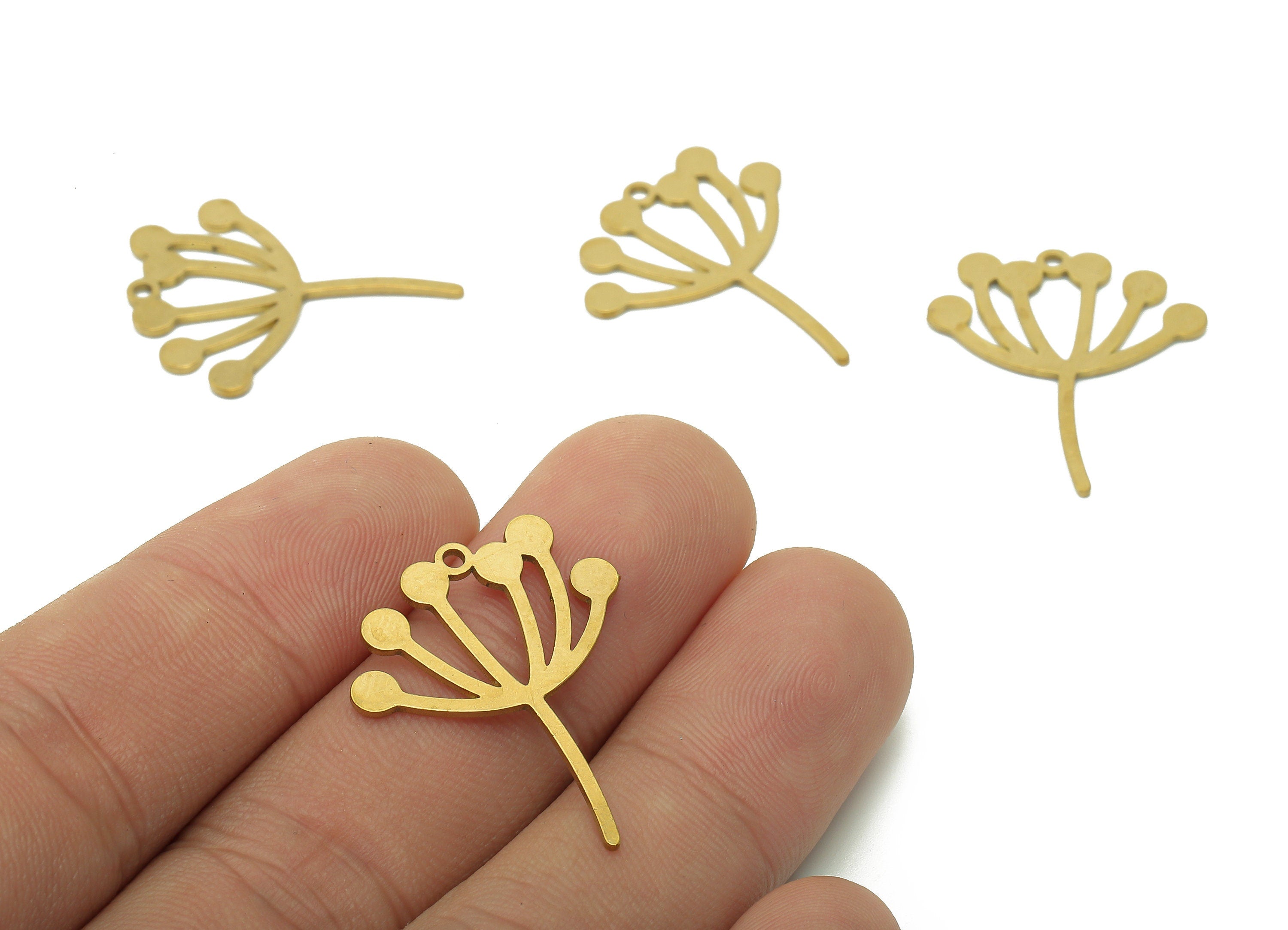 Brass Flower Earring Charms - Raw Brass Dandelion Earring - Pendant With Loop - Botanical Charm For Necklace - 27.7x22.4x0.7mm - PPA6596 - DOMEDBAZAAR
