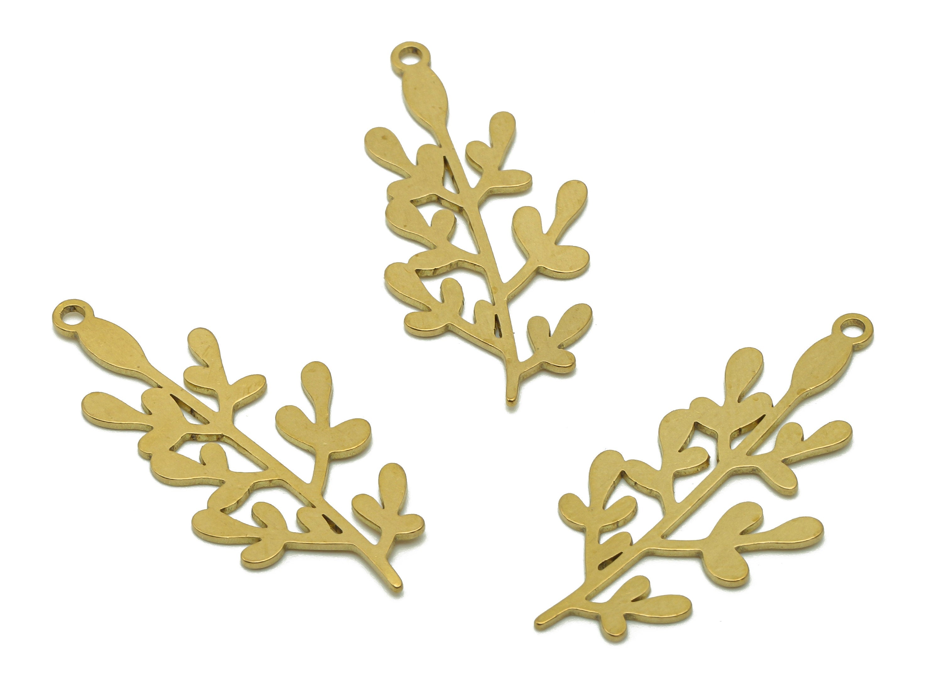 Brass Tree Earring Charm - Raw Brass Tree Cutout Earring - Pendant With Loop - Botanical Charm For Necklace - 33.8x13.9x0.6mm - PPA6597 - DOMEDBAZAAR