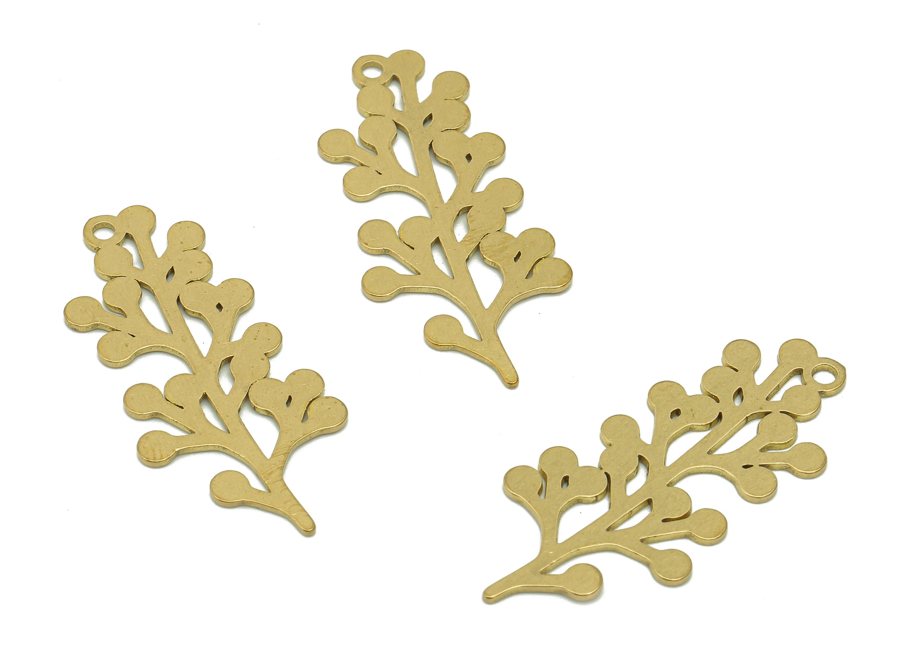 Brass Tree Earring Charm - Raw Brass Tree Cutout Earring - Pendant With Loop - Botanical Charm For Necklace - 31.9x14.2x0.7mm - PPA6599 - DOMEDBAZAAR