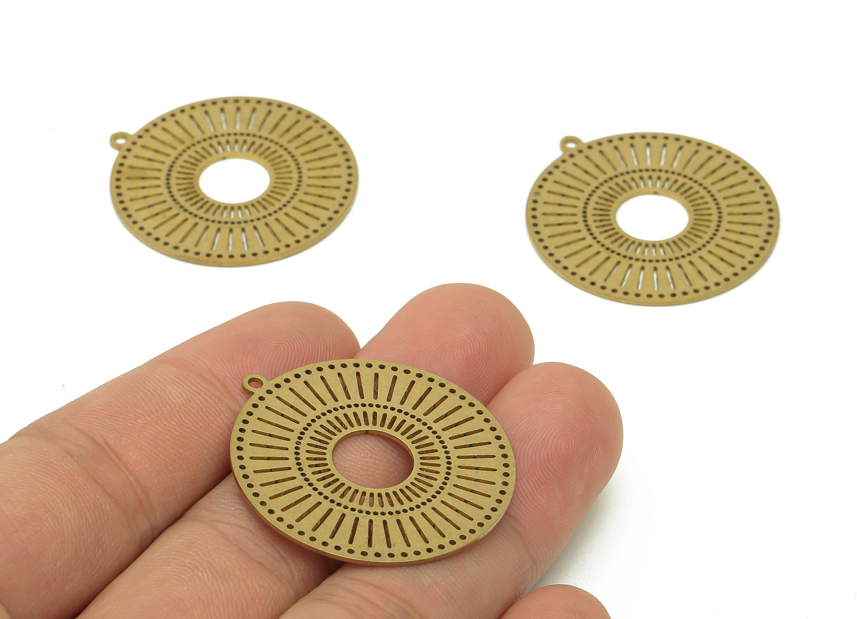 Brass Round Earring Charms - Raw Brass Circle Cutout Earring - Round Pendant With Loop - Circle Charm For Necklace - 34.9x32.5x0.7mm-PPA6637 - DOMEDBAZAAR