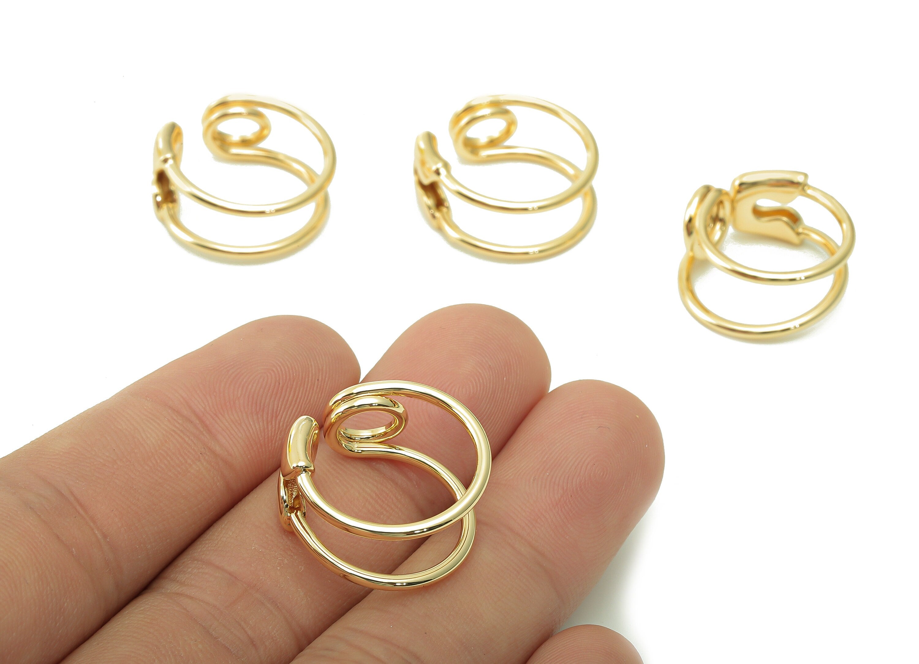 Brass Curved Pin Round Ring - Gold Circle Hoop Ring - Gold Curved Pin Hoop - 18K Real Gold Plated Brass - 20.5x20.5x1.6mm - RGP5380 - DOMEDBAZAAR