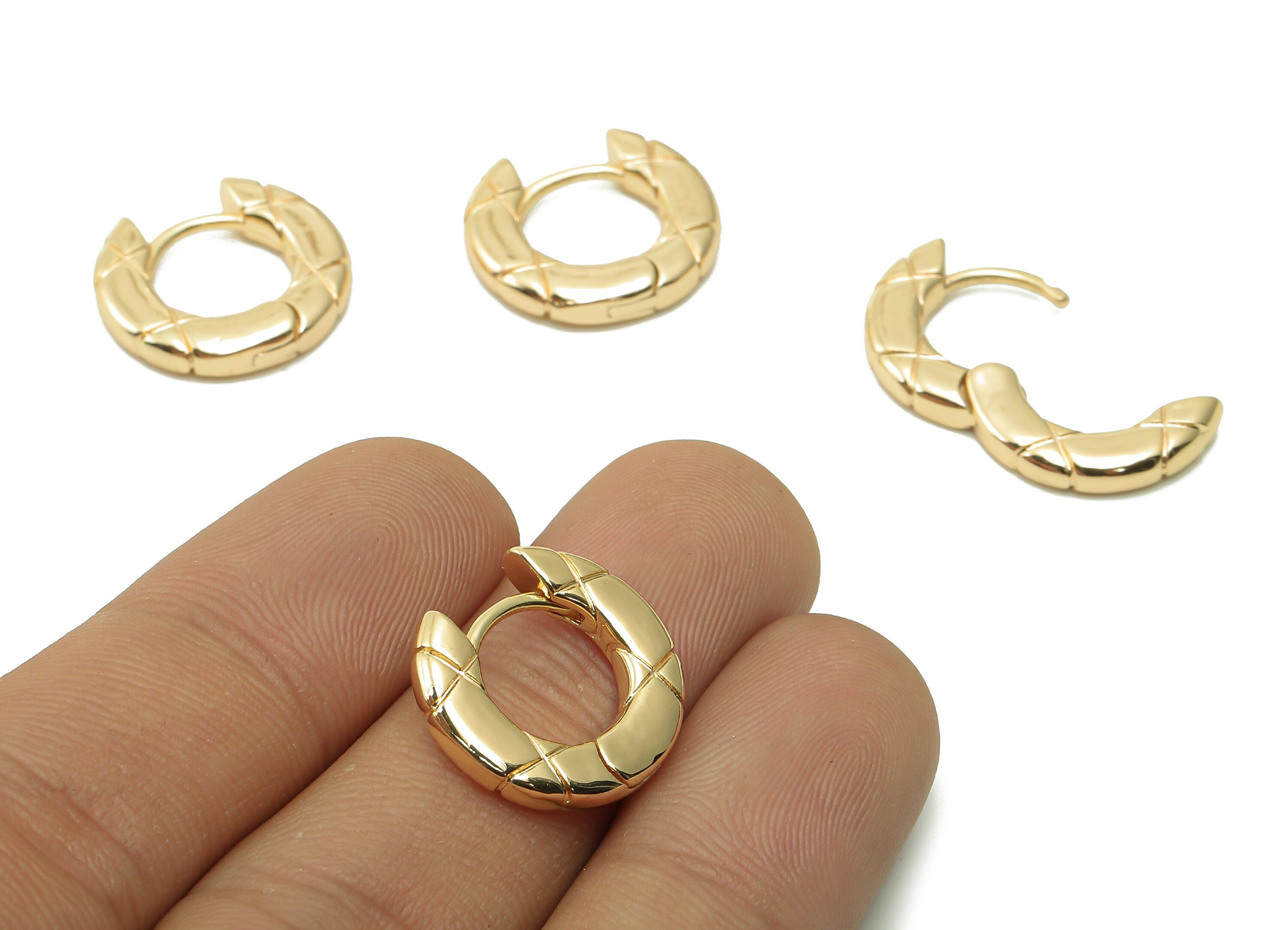 Brass Round Hoop Earring Clasps - Gold Textured Clasp Earrings - Circle Thick Huggie Clasp - 18K Real Gold Plating - 17x15.9x2.9mm - RGP5373 - DOMEDBAZAAR