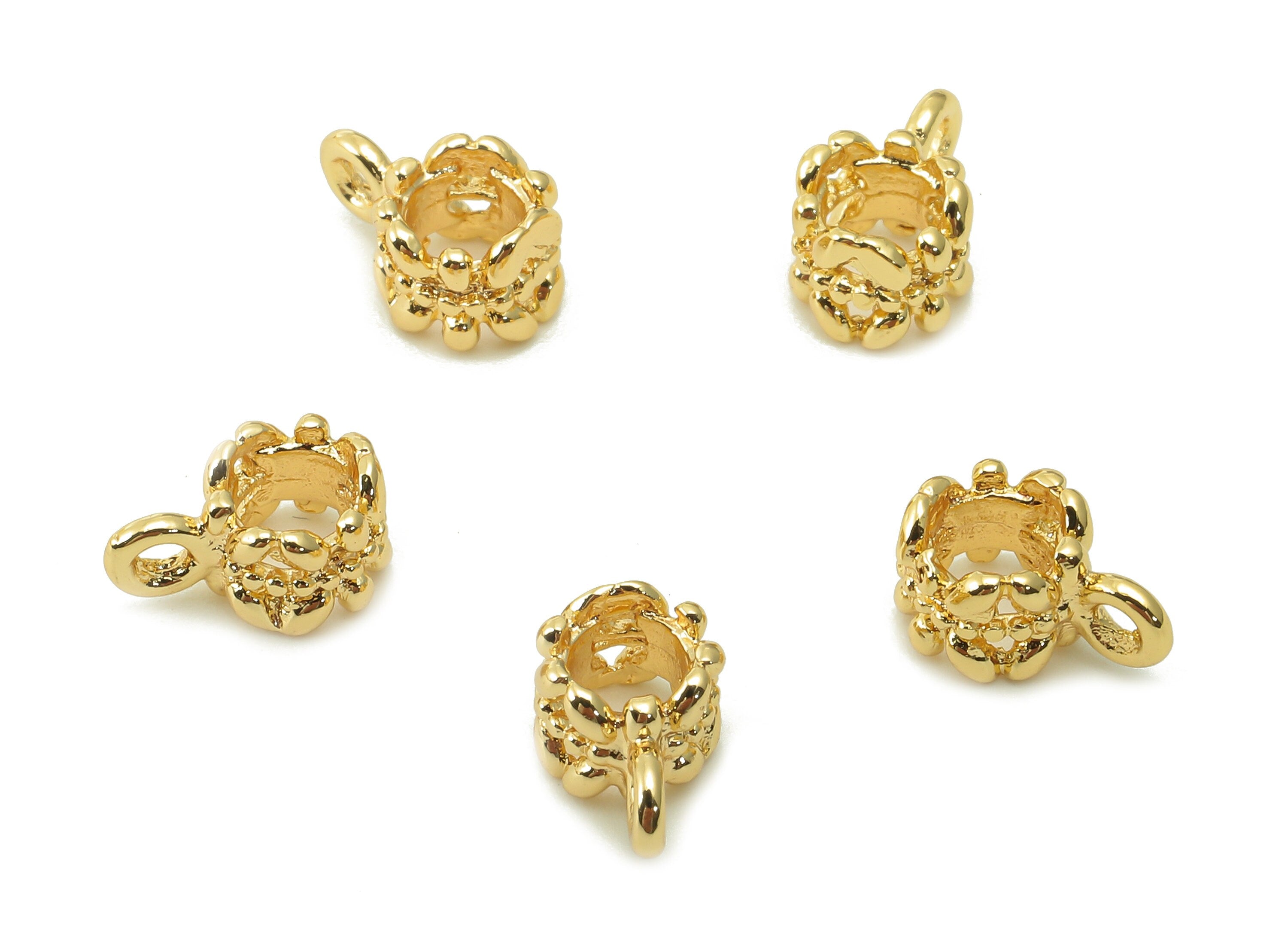 Brass Flower Earring Charm - Gold Mini Wreath Ring Earring - Pendant With Loop - 18K Real Gold Plating Bracelet - 8.8x5.8x1mm -RGP5389 - DOMEDBAZAAR