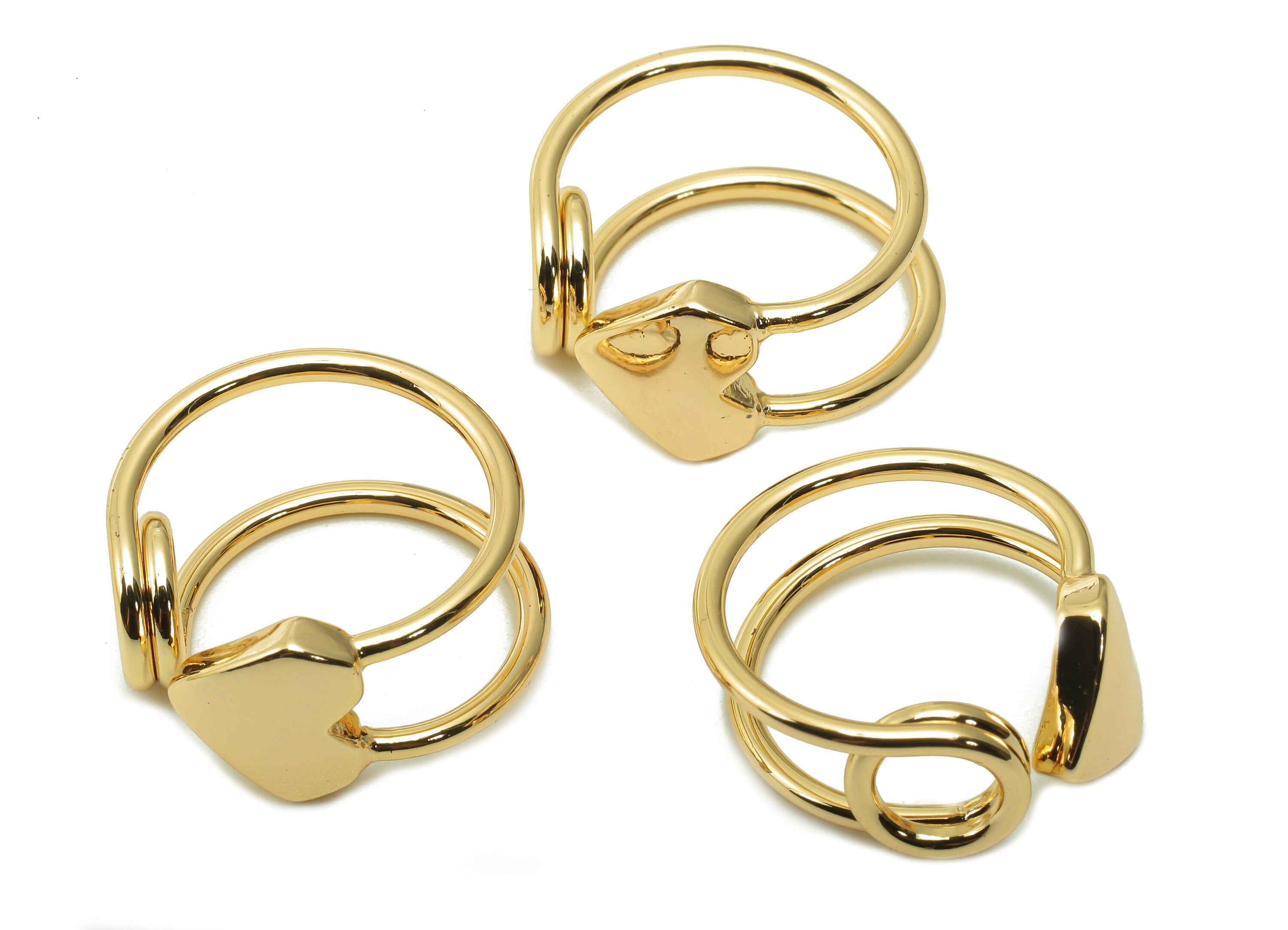 Brass Curved Pin Round Ring - Gold Heart Circle Hoop Ring - Gold Curved Pin Hoop - 18K Real Gold Plated Brass - 21.1x19.6x3.2mm - RGP5391 - DOMEDBAZAAR