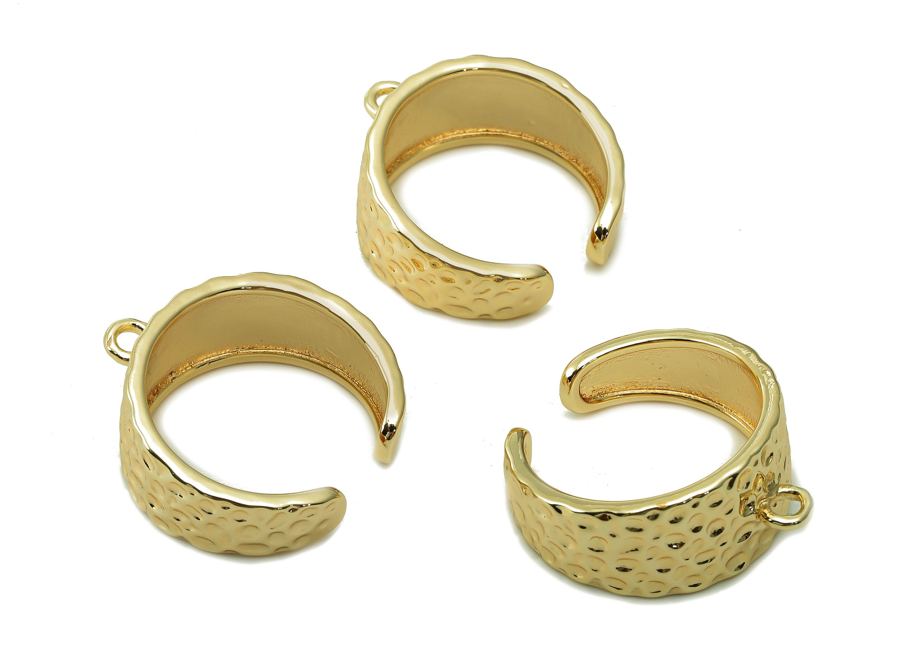 Brass Hammered Open Round Ring - Open Circle Wide Hoop Ring - Thick Earring With Loop - 18K Real Gold Plating - 23.2x21.2x1.7mm - RGP5392 - DOMEDBAZAAR