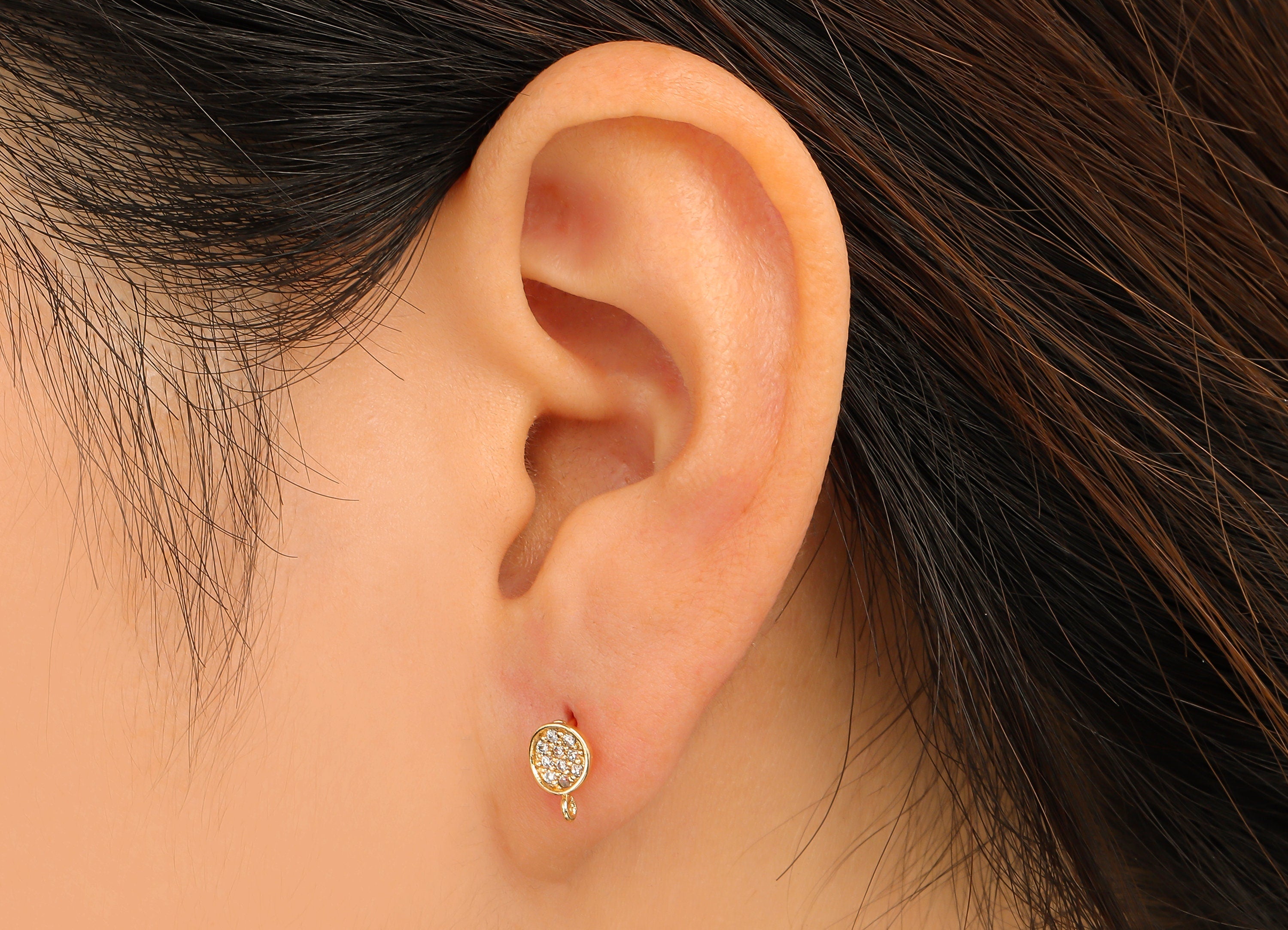 Brass Zirconia Earring Posts - Zirconia Earring Studs - 18K Real Gold Plated Brass Stud - 7.86x5.51x1.18mm - RGP1159 - DOMEDBAZAAR