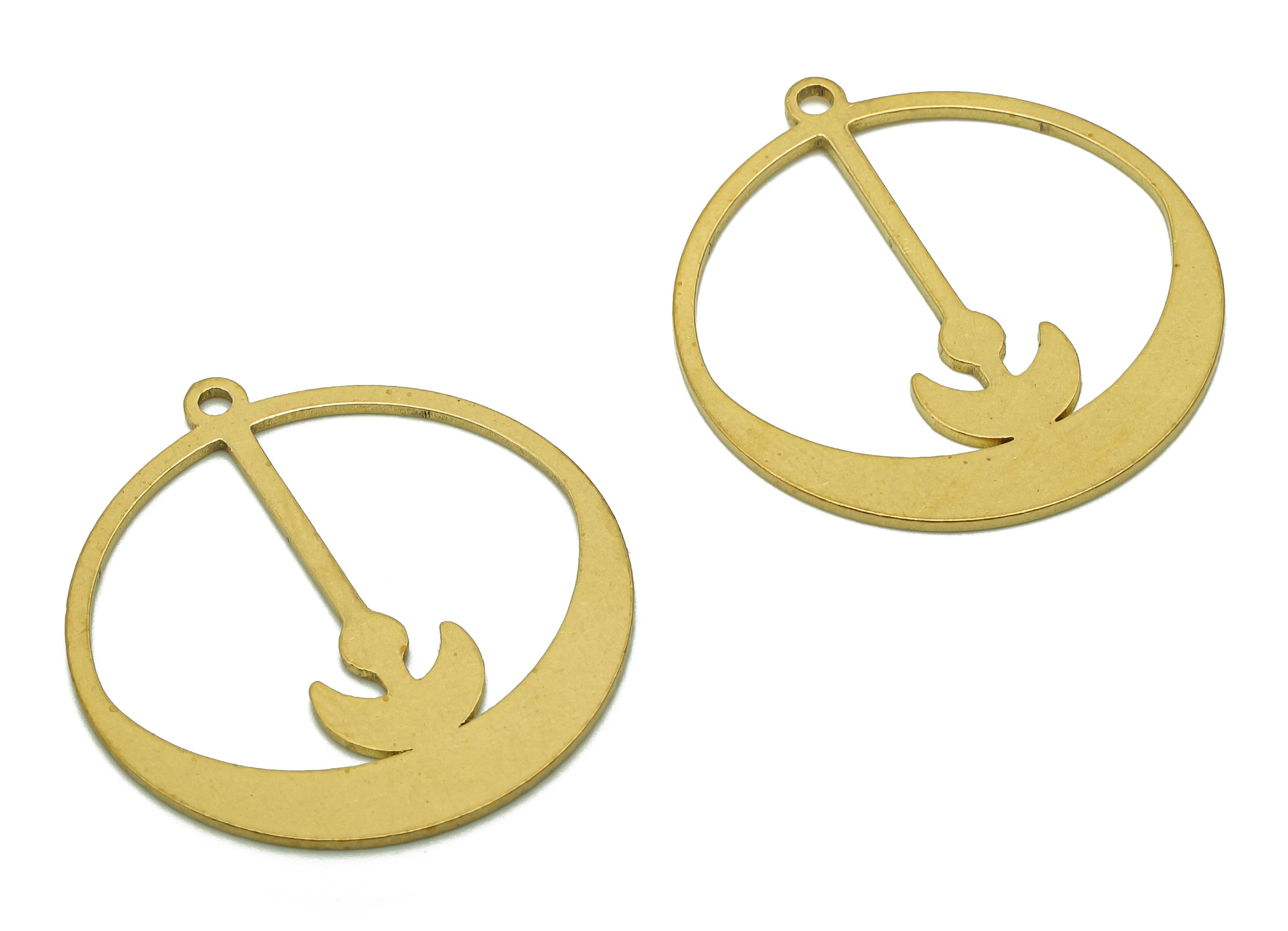 Brass Round Anchor Earring Charm - Raw Brass Crescent Cutout Earring - Circle Pendant With Loop - For Necklace - 27.9x25.5x0.8mm-PPA6098 - DOMEDBAZAAR