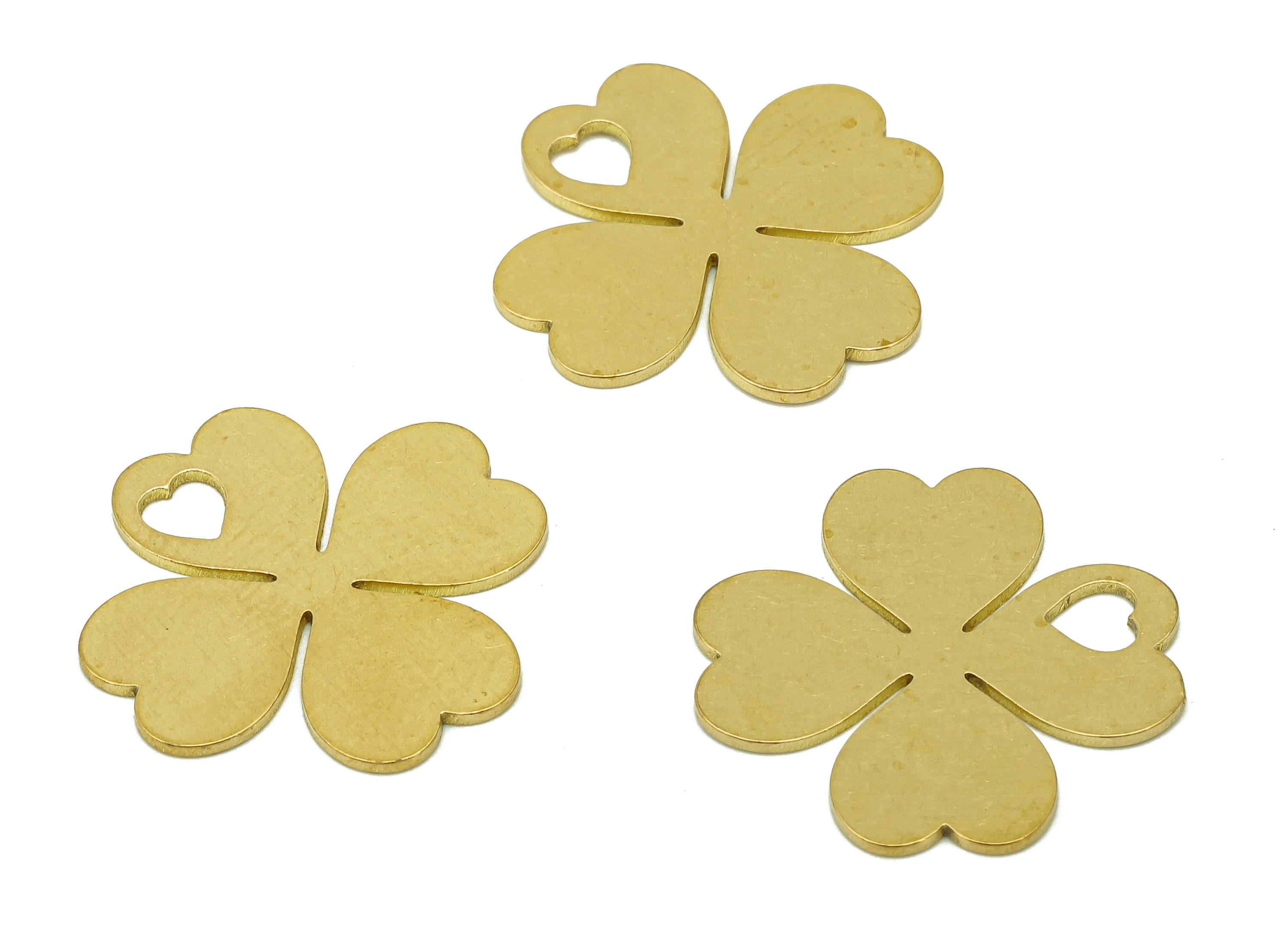 Brass Four-Leaf Clover Earring Charm - Raw Brass Leaves Heart Earring - Leaf Pendant - Clover Charm For Necklace - 19.8x18.1x0.7mm - PPZ0206 - DOMEDBAZAAR