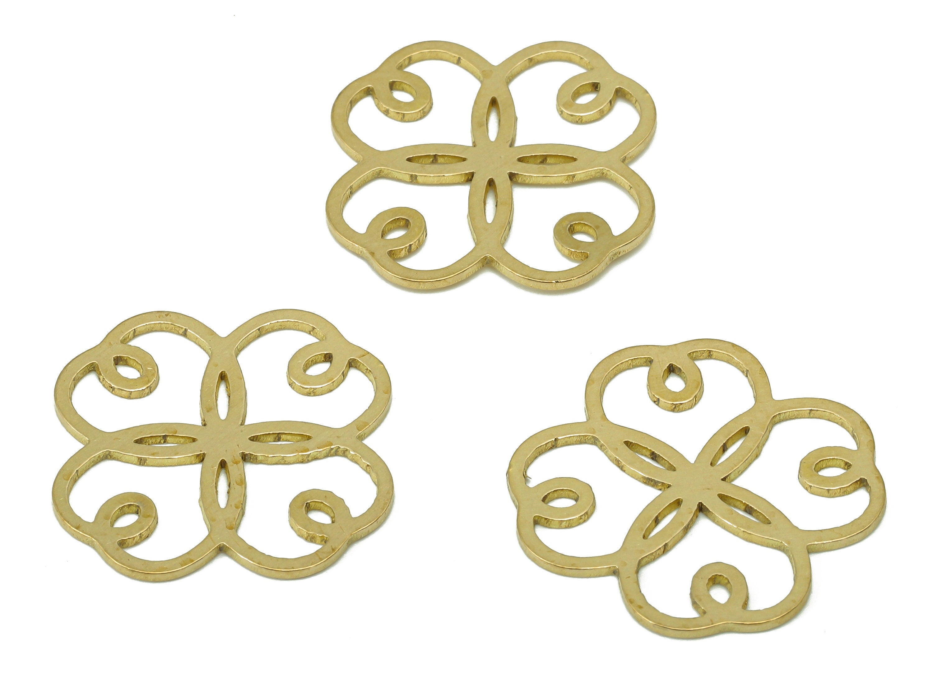 Brass Four-Leaf Clover Earring Charm - Raw Brass Leaves Heart Earring - Leaf Pendant - Clover Charm For Necklace - 19.9x18.3x0.7mm - PPZ0207 - DOMEDBAZAAR