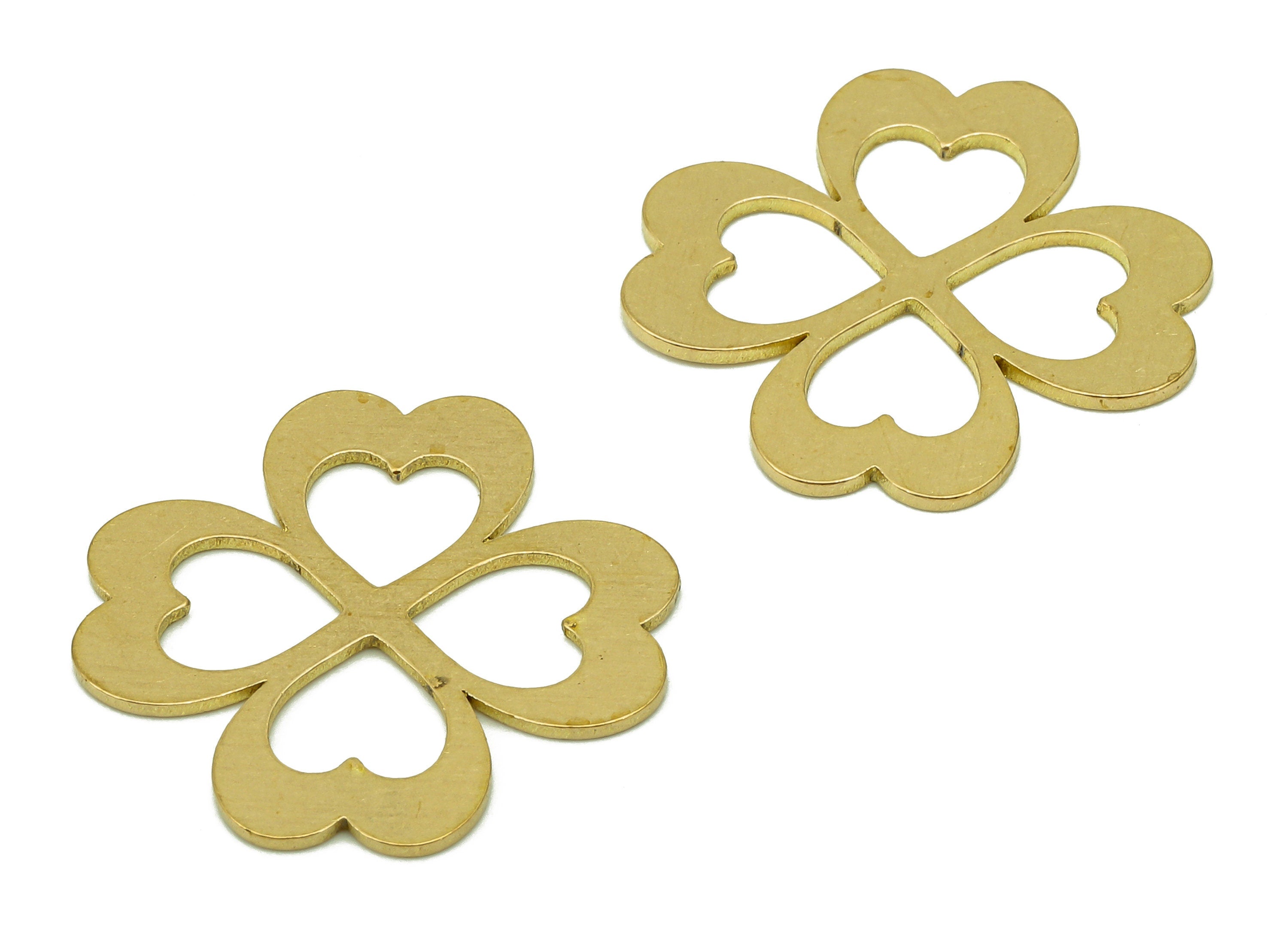 Brass Four-Leaf Clover Earring Charm - Raw Brass Leaves Heart Earring - Leaf Pendant - Clover Charm For Necklace - 19.8x18.2x0.6mm - PPZ0209 - DOMEDBAZAAR