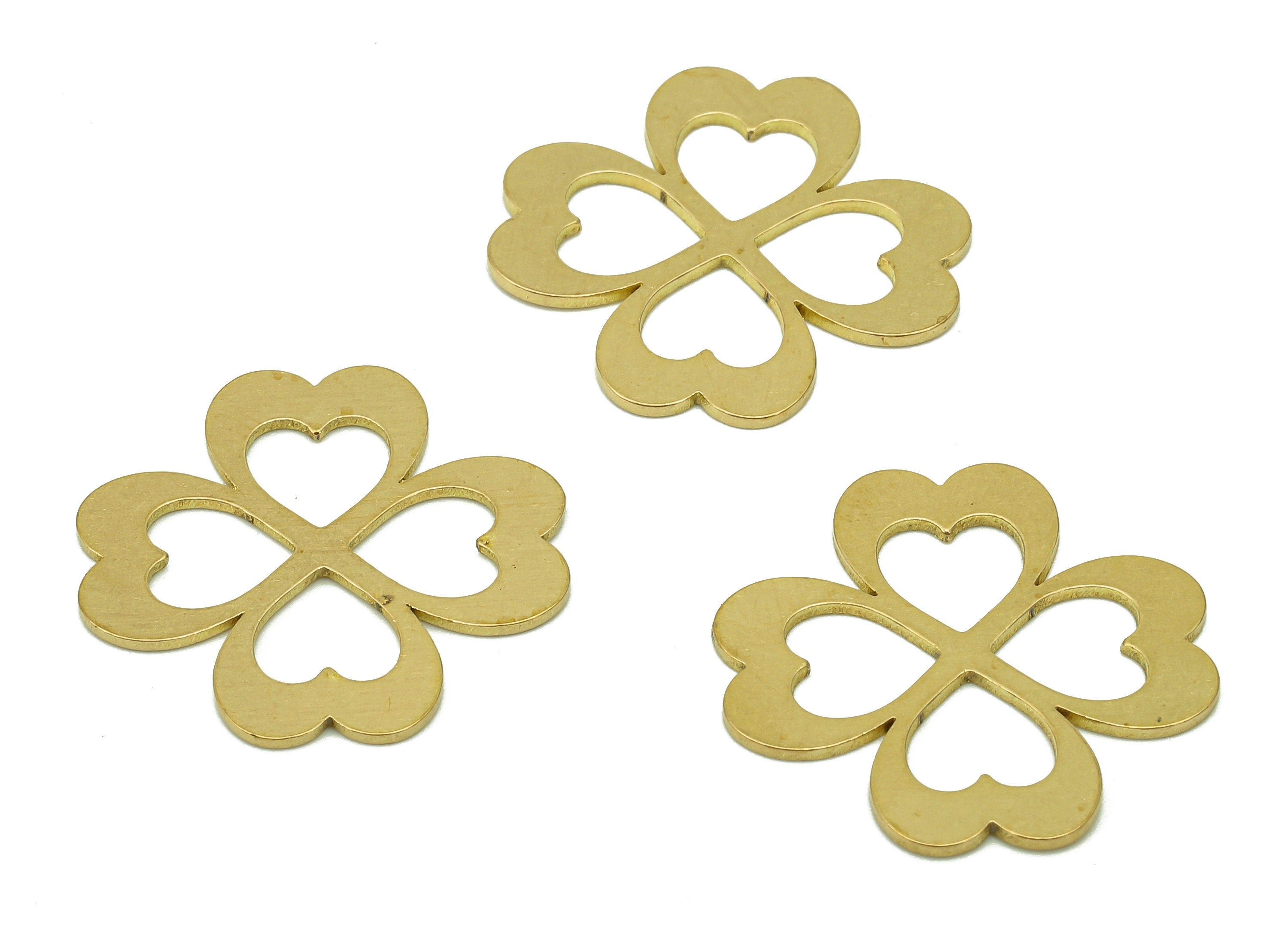 Brass Four-Leaf Clover Earring Charm - Raw Brass Leaves Heart Earring - Leaf Pendant - Clover Charm For Necklace - 19.8x18.2x0.6mm - PPZ0209 - DOMEDBAZAAR