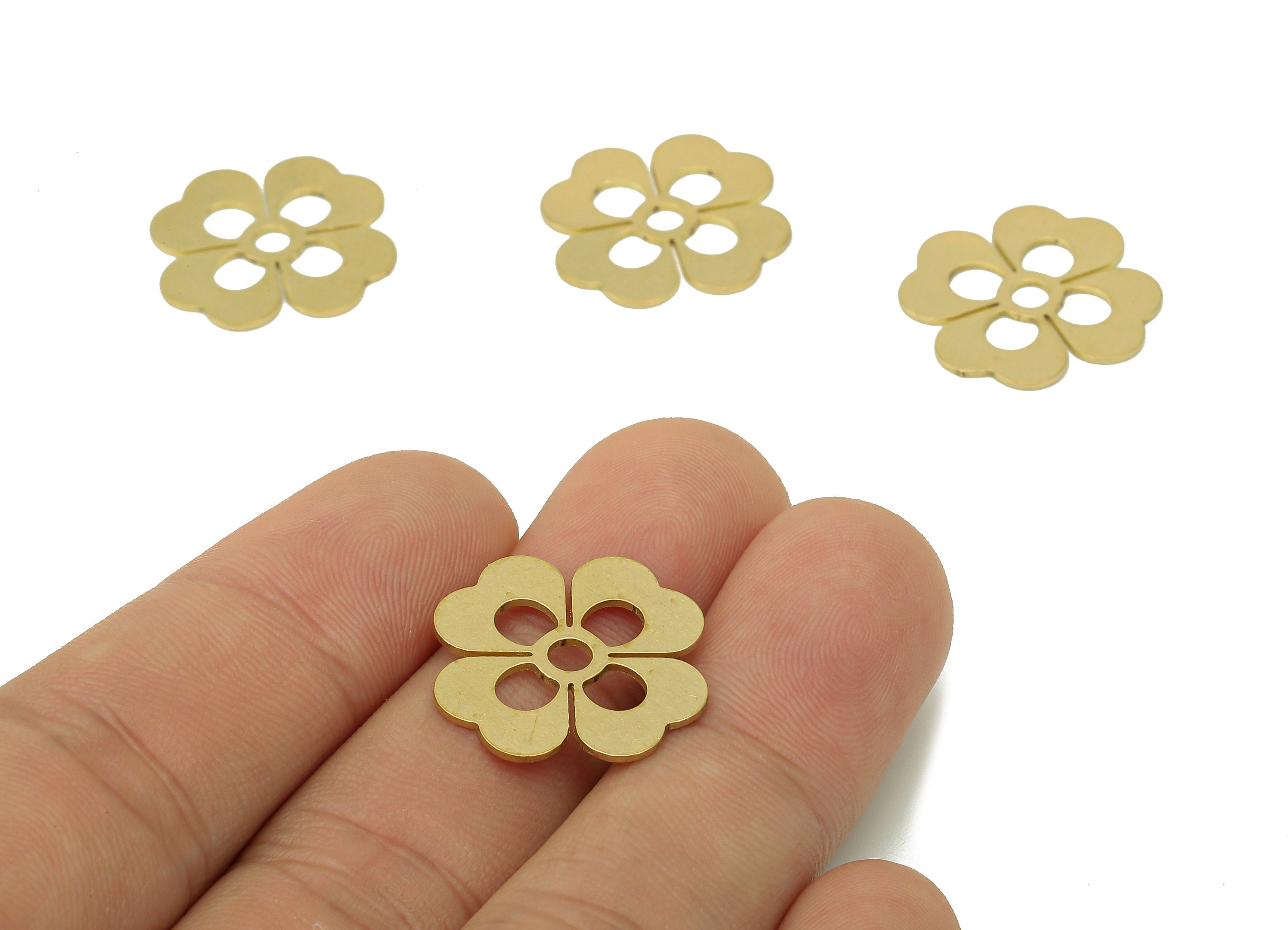 Brass Four-Leaf Clover Earring Charm - Raw Brass Leaves Heart Earring - Leaf Pendant - Round Charm For Necklace - 19.7x18.9x0.7mm - PPZ0210 - DOMEDBAZAAR