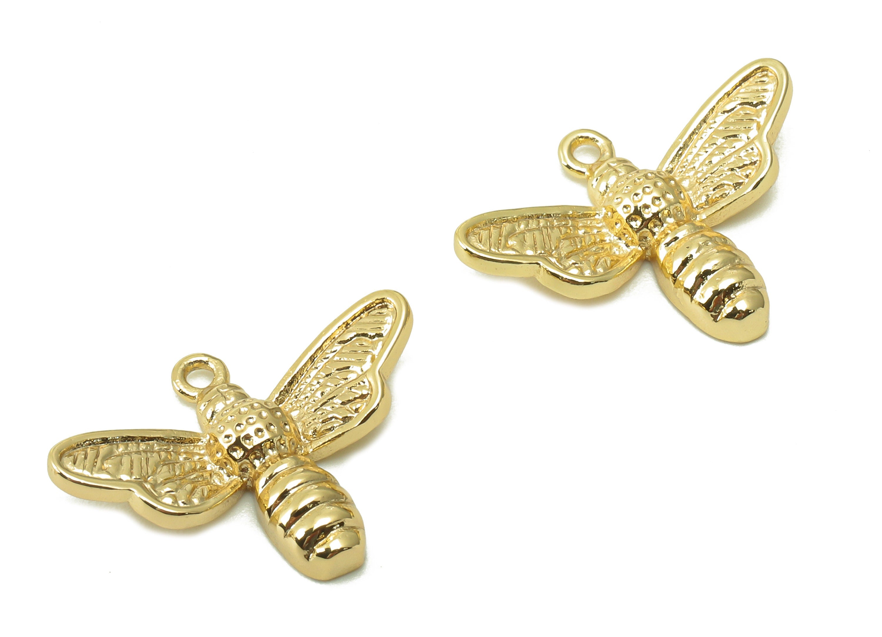Brass Bee Earring Charm - Gold Insect Earring - Insect Pendant With Loop - Bracelet Charm - 18K Real Gold Plating - 18.8x14.6x2.9mm -RGP5399 - DOMEDBAZAAR