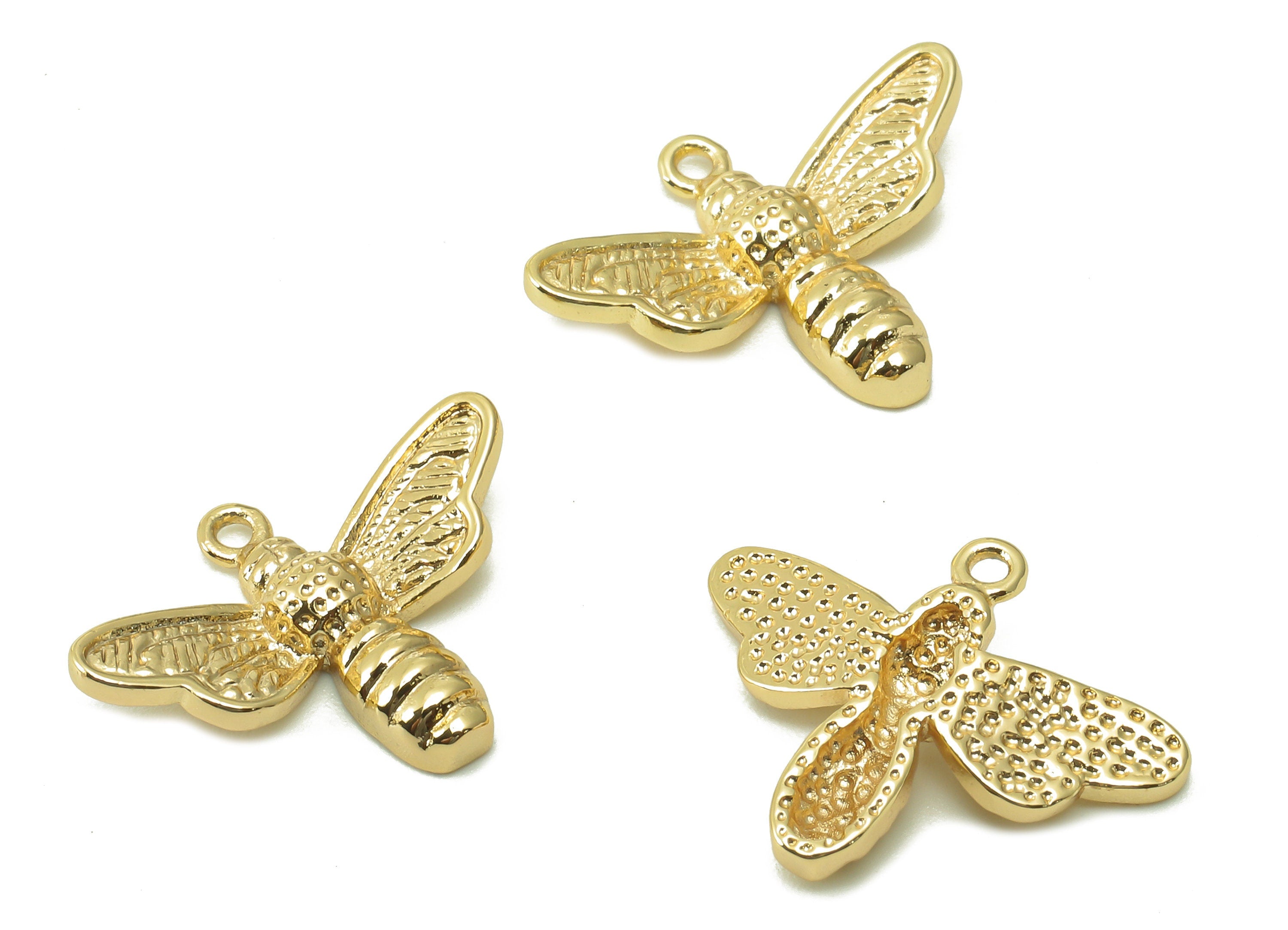 Brass Bee Earring Charm - Gold Insect Earring - Insect Pendant With Loop - Bracelet Charm - 18K Real Gold Plating - 18.8x14.6x2.9mm -RGP5399 - DOMEDBAZAAR