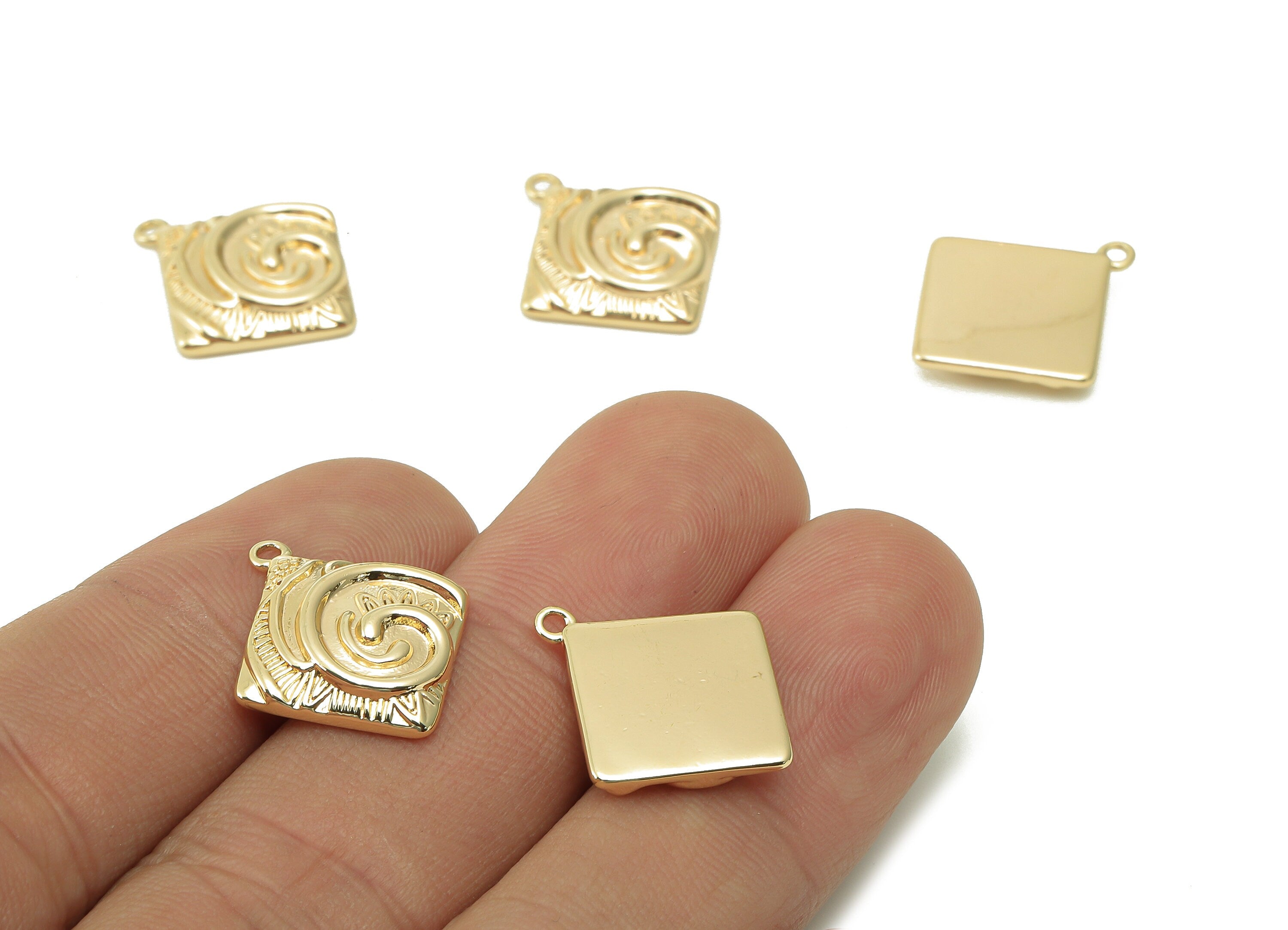 Brass Square Spiral Earring Charm - Gold Flower Earring - Spiral Pendant With Loop - 18K Real Gold Plating Bracelet - 19.6x17.5x3mm -RGP5400 - DOMEDBAZAAR