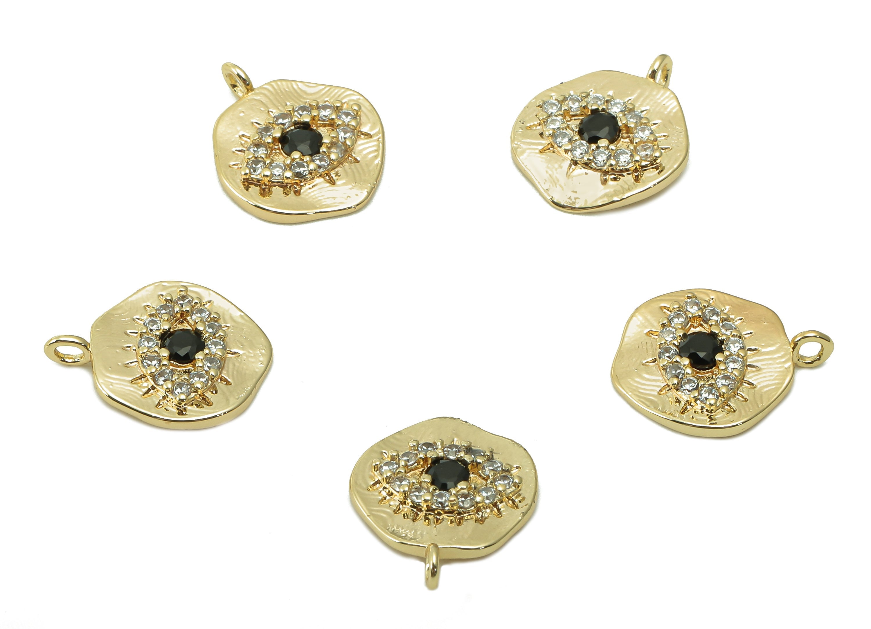 Brass Round Eye Earring Charm - Zircon Gold Circle Eyelash Earring - Pendant With Loop - 18K Real Gold Plating Charm - 12.9x10.7x2mm-RGP5401 - DOMEDBAZAAR
