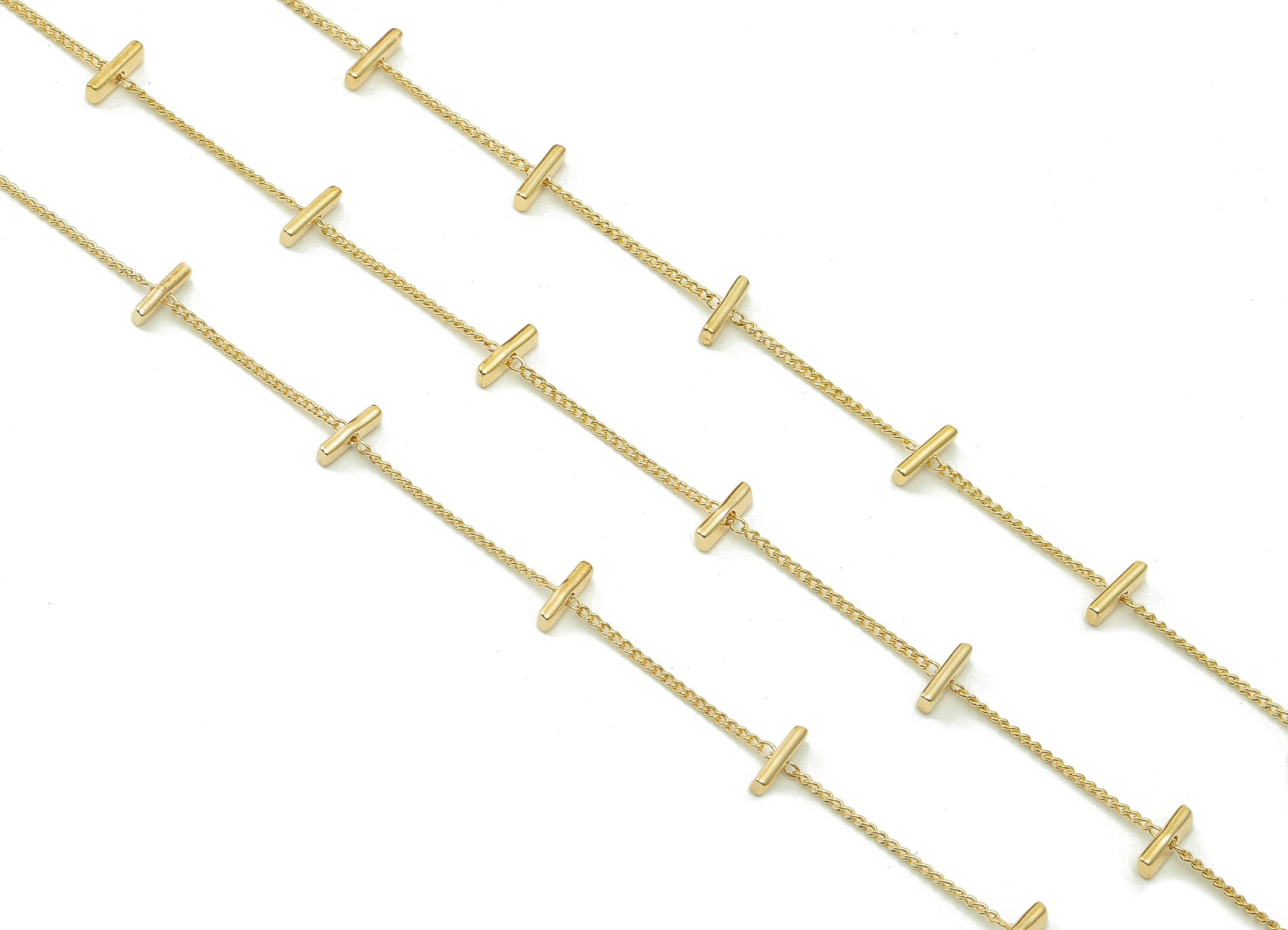 Brass Rectangle Bar Curb Chain - Gold Bar Satellite Chain - Cuboid Mini Stick For Bracelet - 18K Real Gold Plating - 7x2.5x1.4mm - RGP5428 - DOMEDBAZAAR