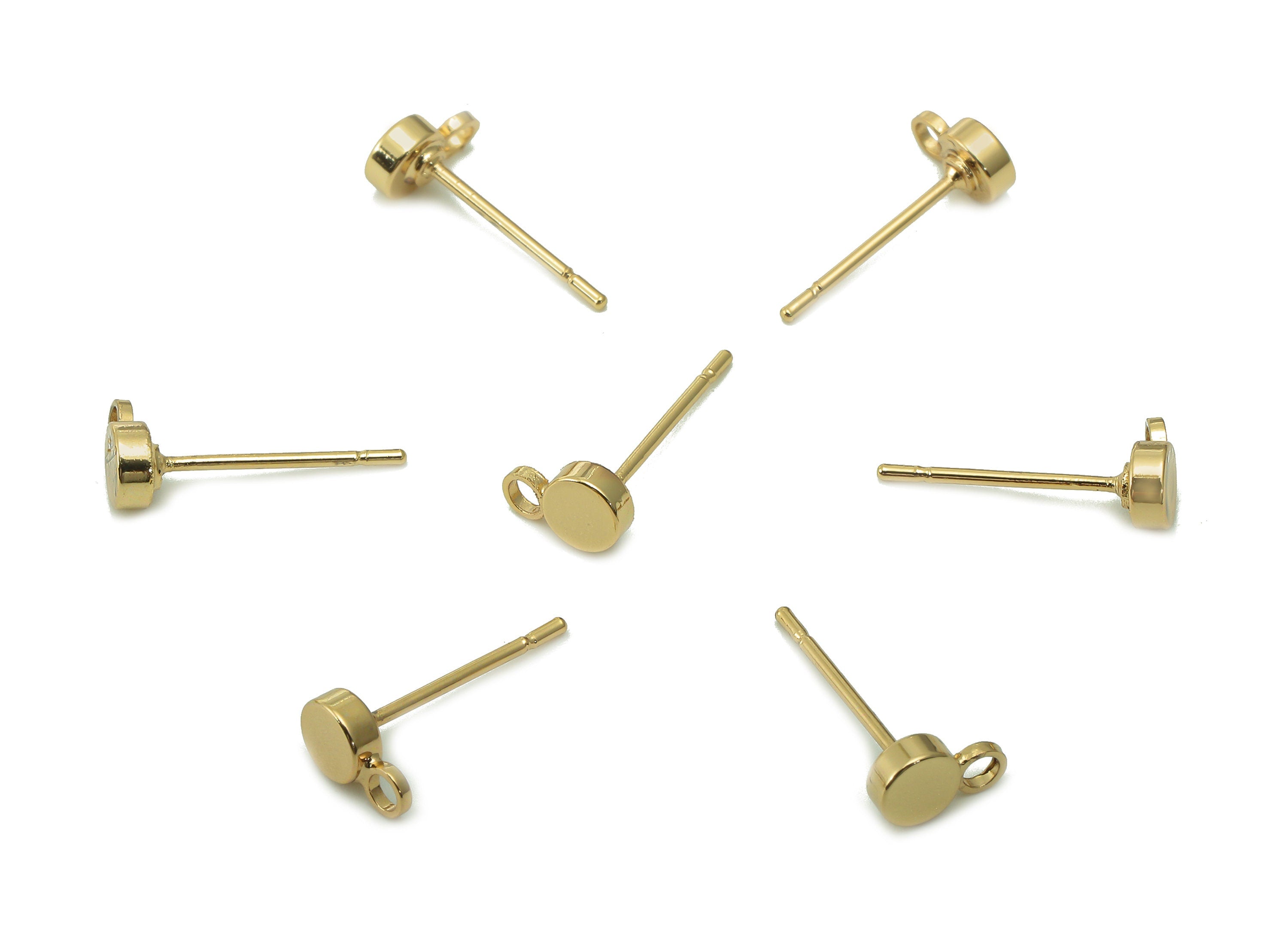 Brass Mini Round Earring Post - Thick Circle Stud Earring With Loop - 316 Stainless Steel - 18K Real Gold Plating Charm -6.6x4x2.1mm-RGP5430 - DOMEDBAZAAR