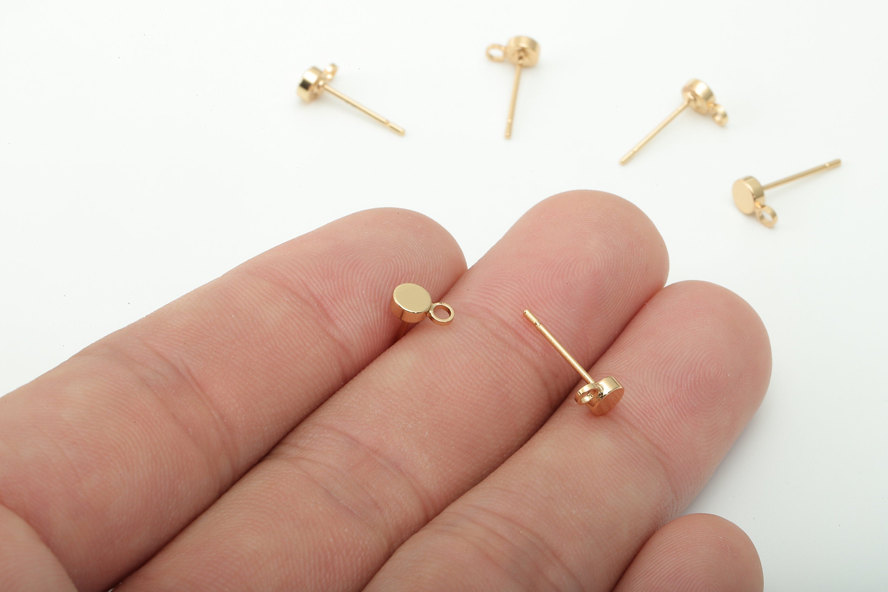 Brass Mini Round Earring Post - Thick Circle Stud Earring With Loop - 316 Stainless Steel - 18K Real Gold Plating Charm -6.6x4x2.1mm-RGP5430 - DOMEDBAZAAR